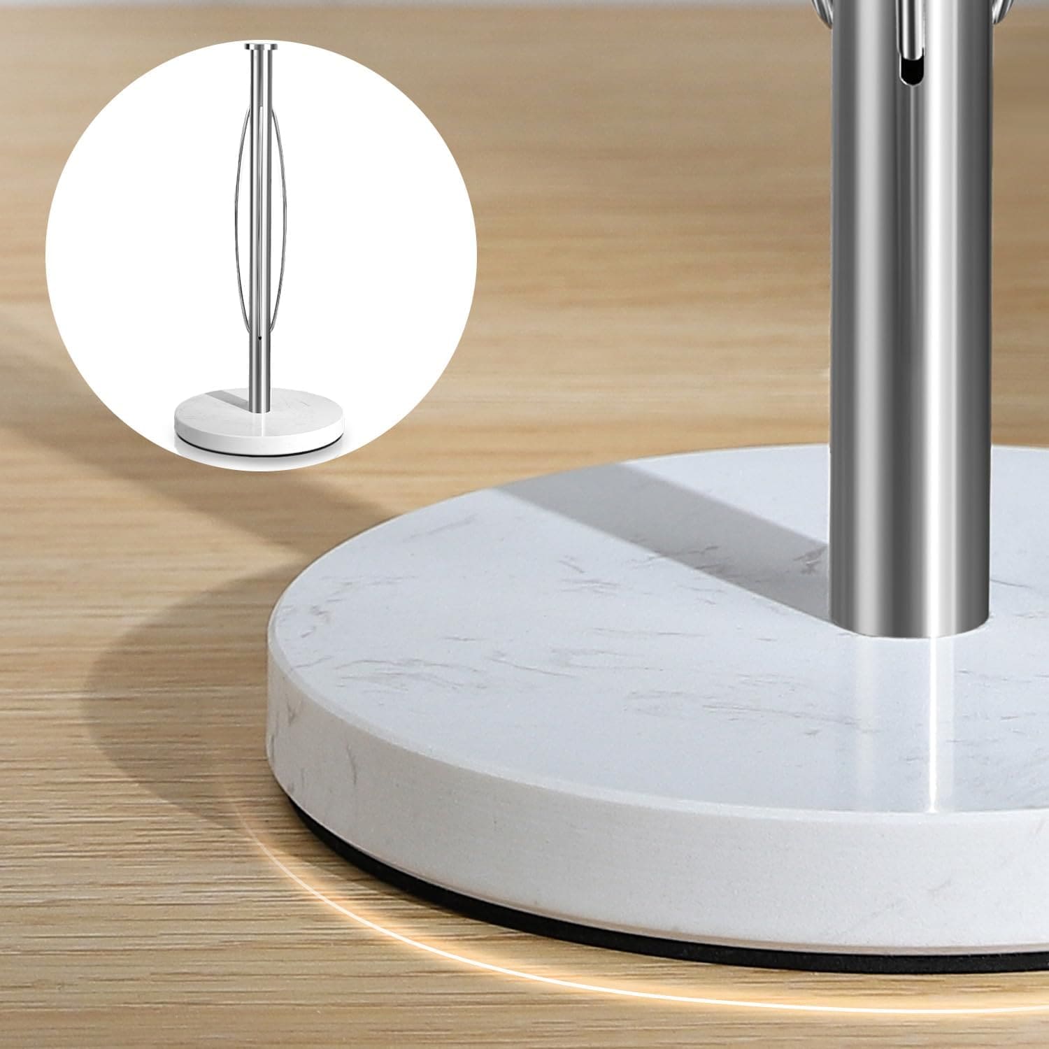 YIGII  Solid Marble Weighted Base Paper Towel Holder Countertop Standing Roll Dispenser with Flexible Stainless Steel Tension Arm and Non Slip EVA Pad Universal Fit Jumbo Rolls One Hand Tearing Luxury Kitchen Hardware Organizer
