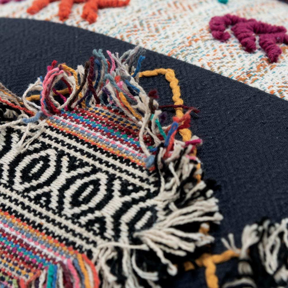 Multi-Color Embroidered Cotton 20'' x 20'' Pillow with Tassels