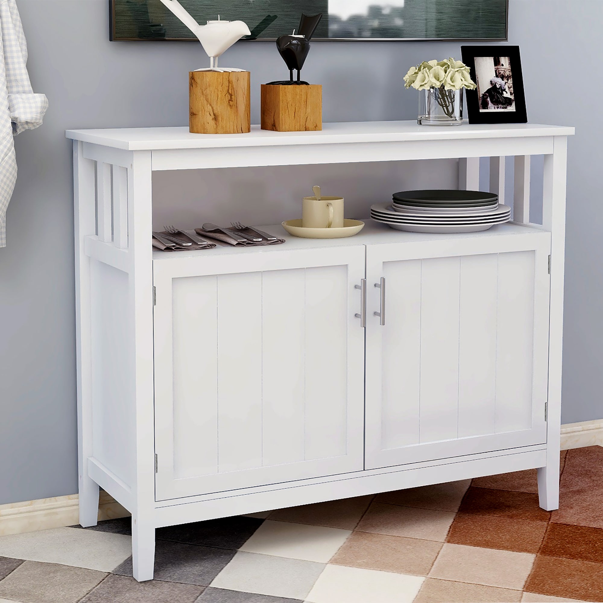 LOVMOR SF-M-W28209580 Kitchen storage sideboard and buffet server cabinet White