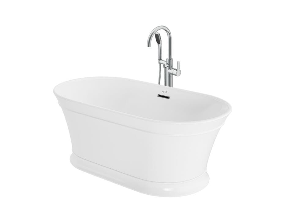 Jacuzzi PU81C59 Lyndsay 31.5-in x 59-in White Acrylic Oval Freestanding Soaking bathtub with Faucet Hand Shower with Drain ( Center Drain )