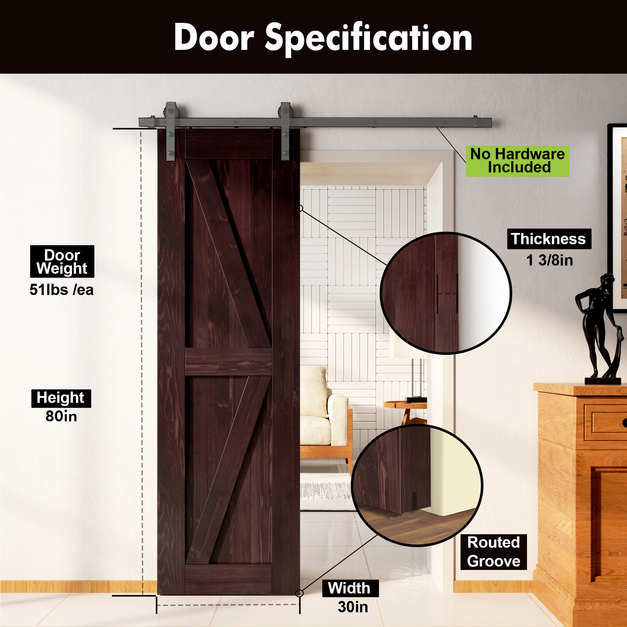 HOMACER 3080F-RED Barn-Doors - View #3