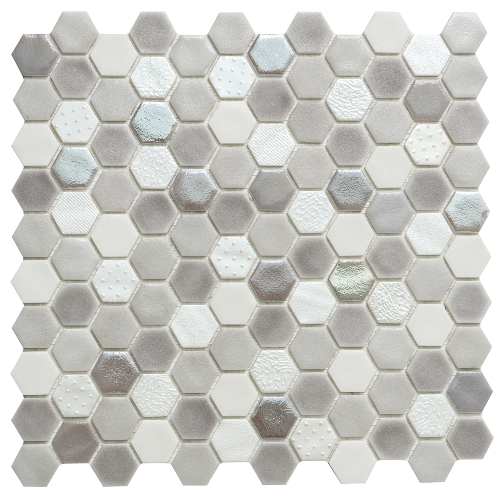 The Tile Life GHEXBLENDDO1 Eterna Hex Dove 12-in x 12-in Matte Glass Marble Look Hexagon Mosaic Floor and Wall Tile (0.75-sq. ft/ Piece)