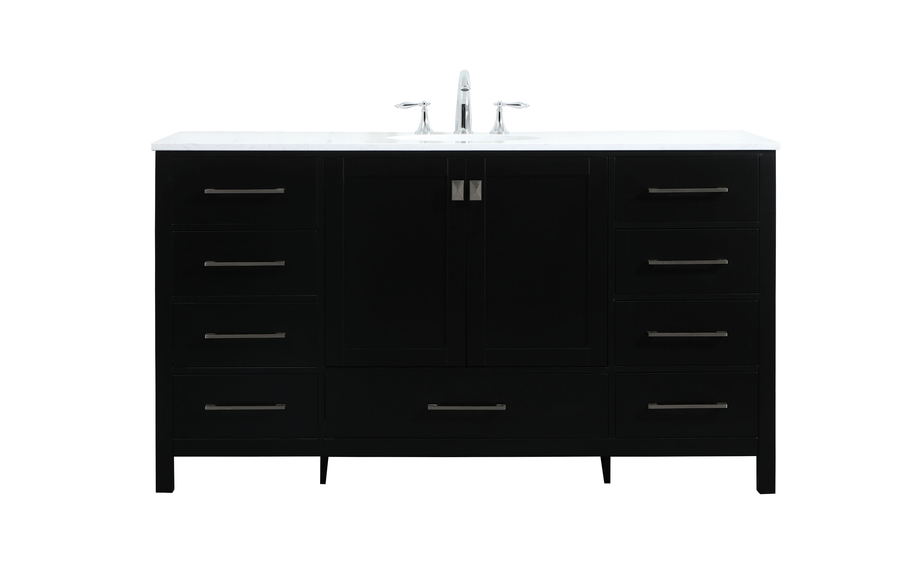 Elegant Decor HF56580BK Home Furnishing 60-in Black Undermount Single sink Bathroom Vanity with Calacatta White Engineered marble Top
