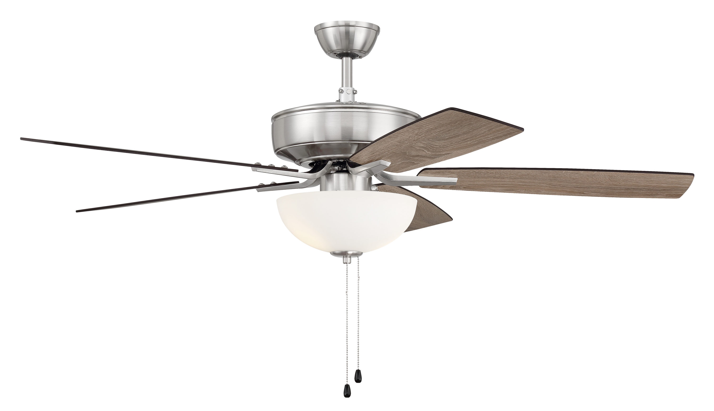Brushed Polished Nickel 52" Ceiling Fan with Frosted Glass Bowl Light
