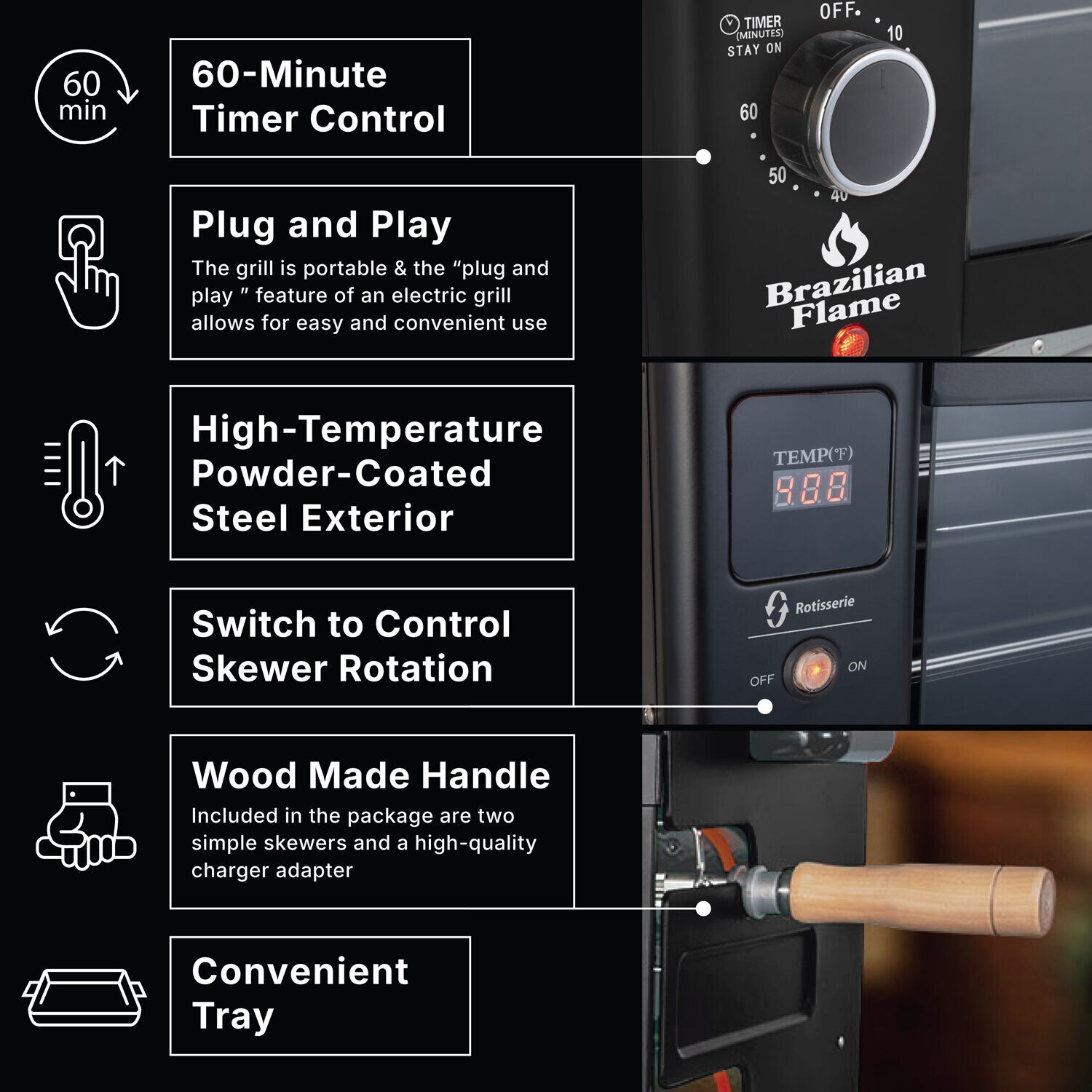 Brazilian Flame BD-02X-BLACK Grill-Rotisseries - View #7