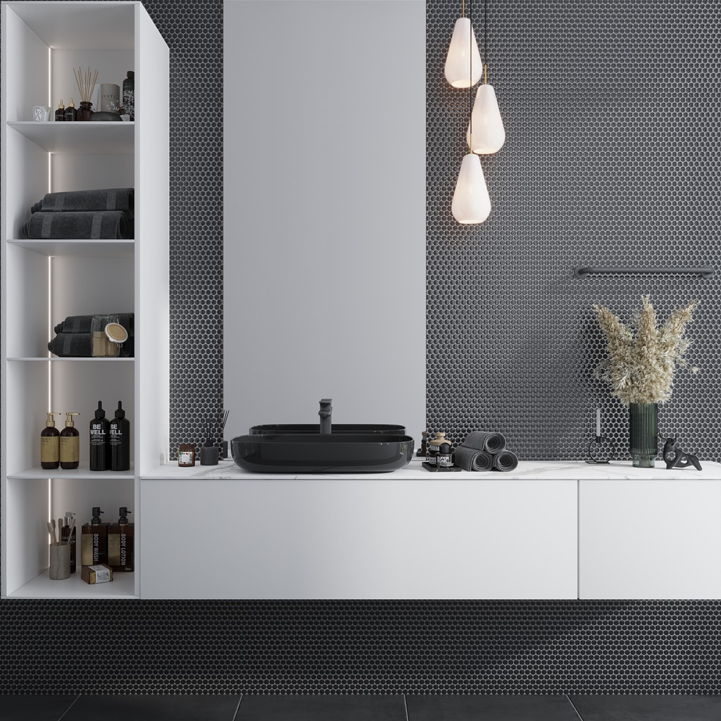 Cirkel 11.46'' x 12.4'' Glossy Black Porcelain Penny Tile Mosaic