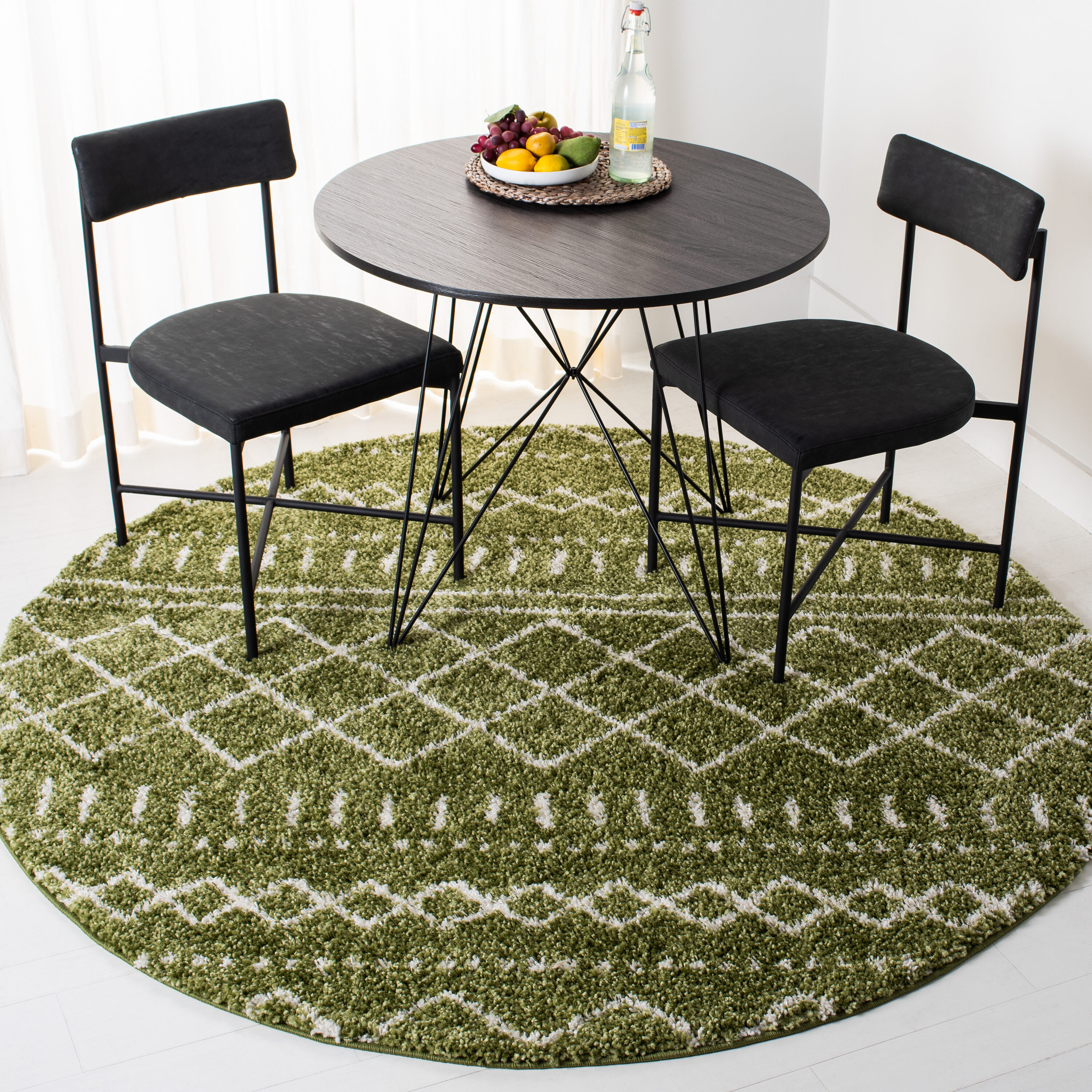Safavieh ASG741X-7R Arizona Shag 7 x 7 (ft) Loomed Polypropylene Green/Ivory Round Indoor Geometric Southwestern Area rug