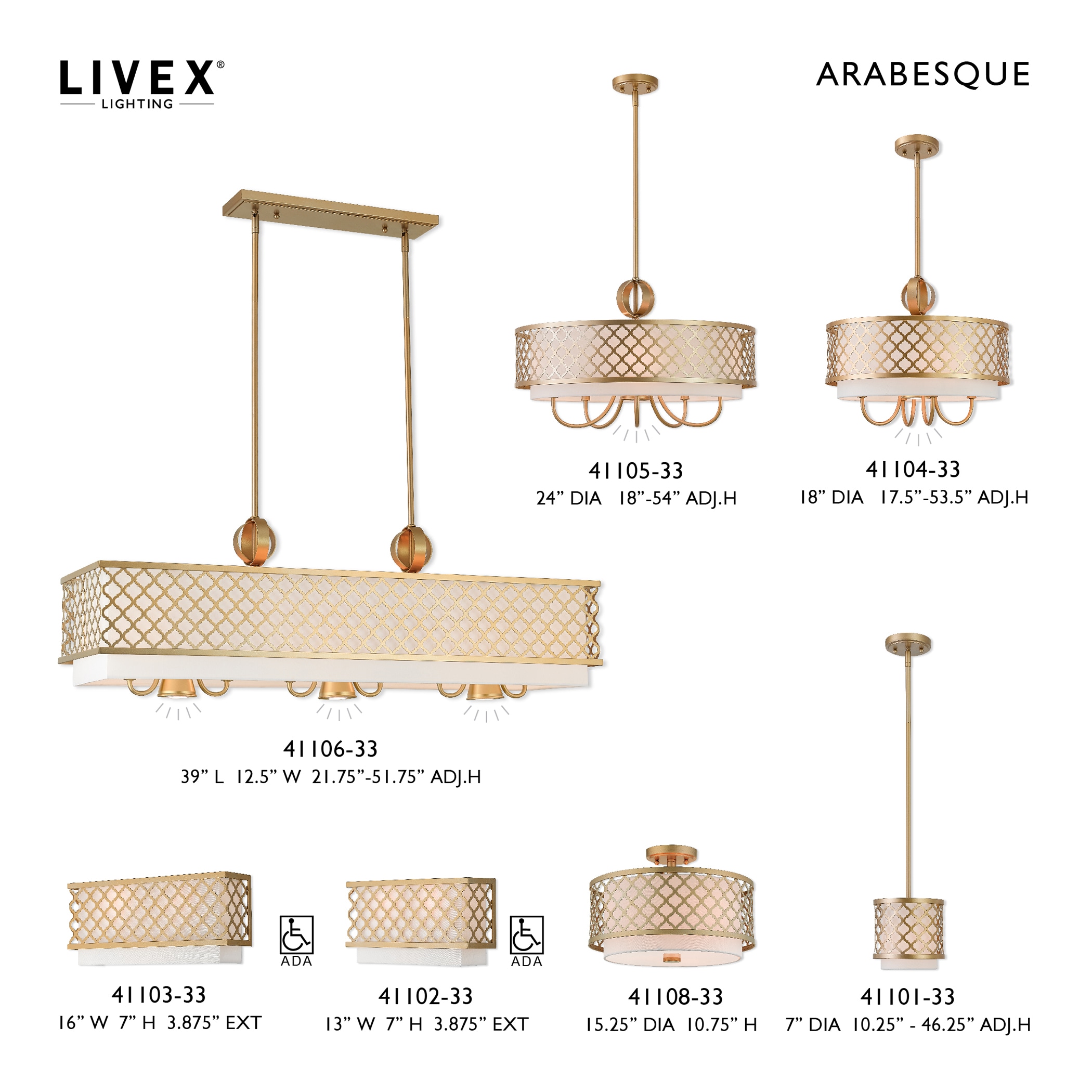 Arabesque Soft Gold Mini Pendant with Off-White Fabric Shade