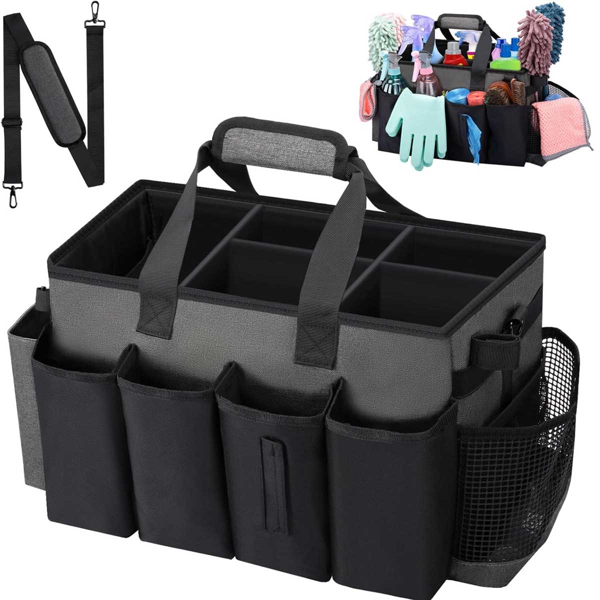 Aoibox  Wearable Large Cleaning Caddy Bag for Housekeeper Clean Supply Organizer with Adjustable Shoulder Waist Handle Straps Detailing Bag for Kitchen Supplies