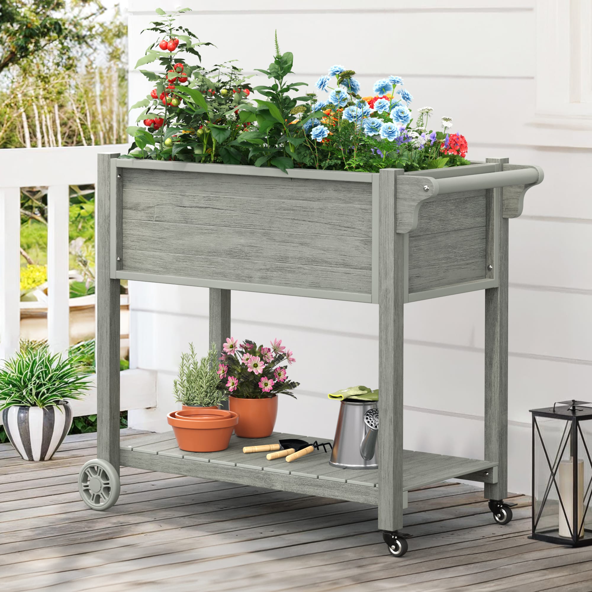 LUE BONA TX-002-05LS 2.7-cu ft 20.9-in W x 39.9-in L x 33.9-in H Elevated Green Gray Plastic Raised Garden Bed