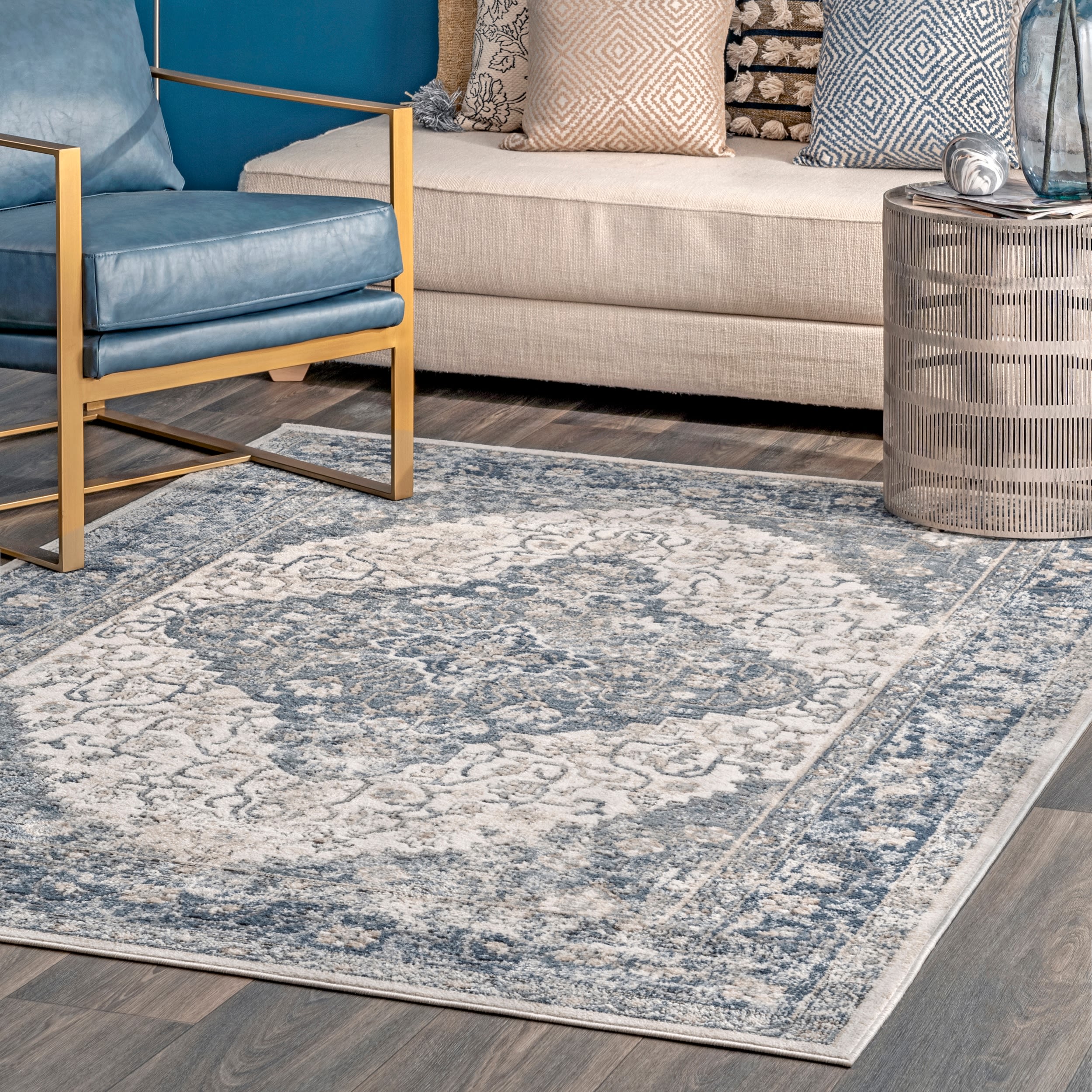 nuLOOM 5 x 7 Blue Indoor Distressed/Overdyed Vintage Area Rug