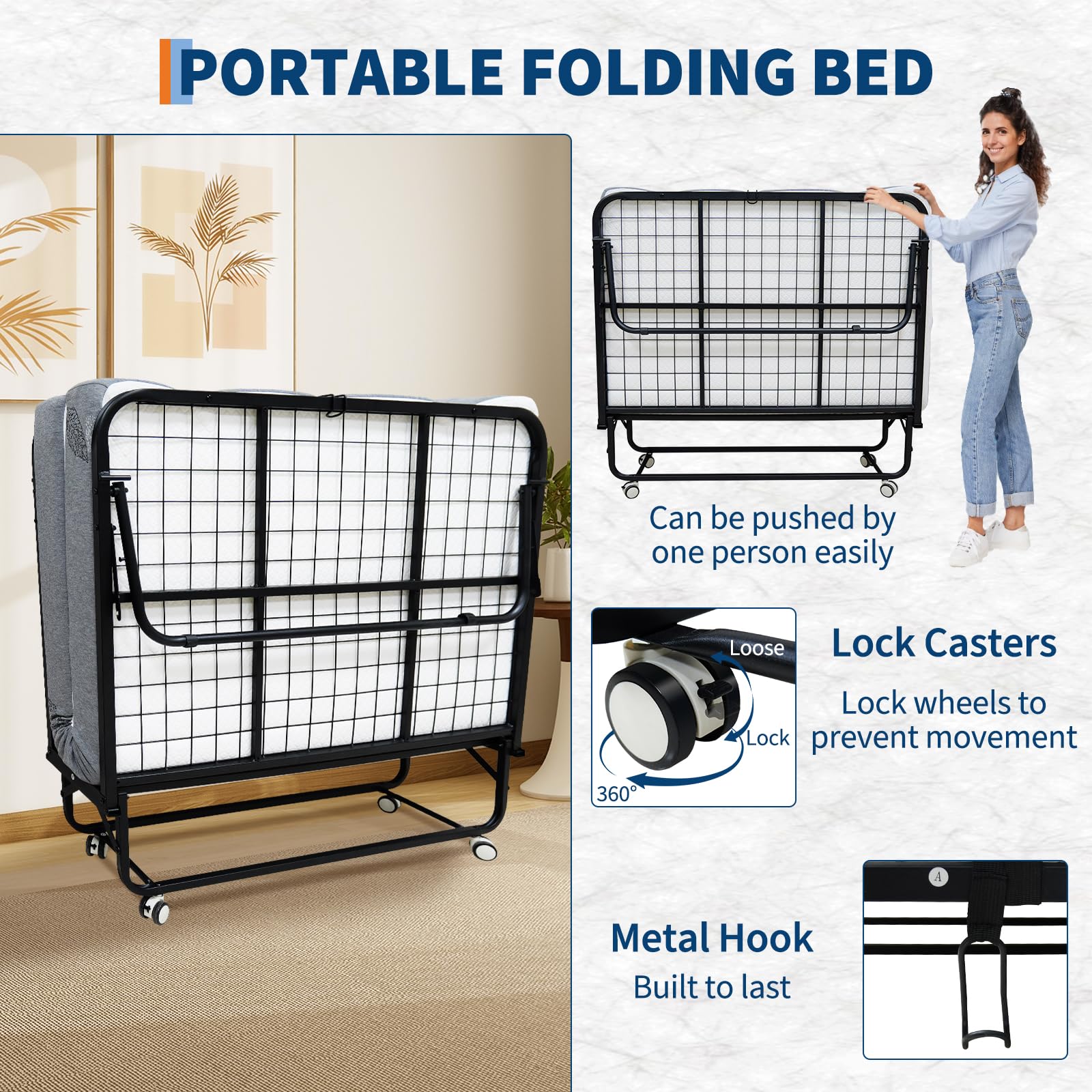 Aoile Folding Bed with Mattress Rollaway Bed with 5 in Memory Foam ...