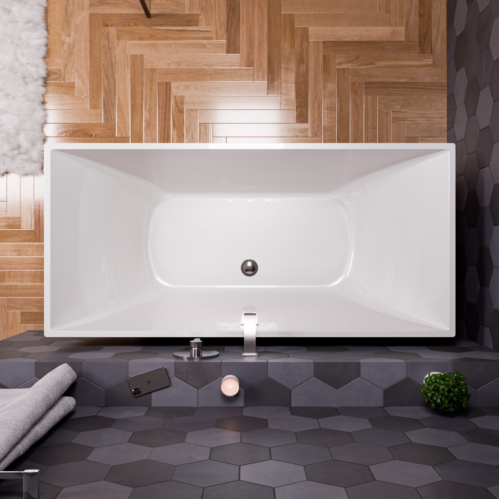 67'' White Acrylic Freestanding Soaking Bathtub