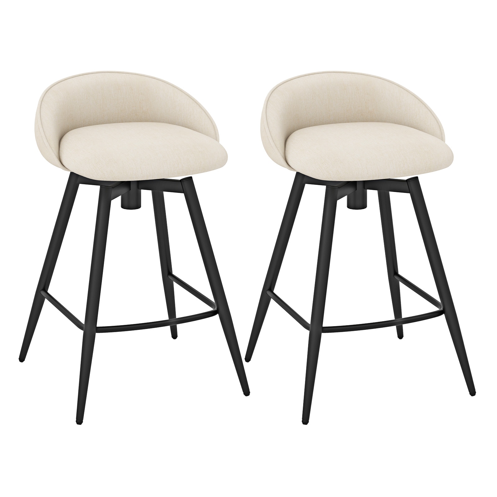  ID11805BE2 Bar Stools Beige 25-in H Counter height Contoured seat Upholstered Swivel Metal Bar Stool and Back
