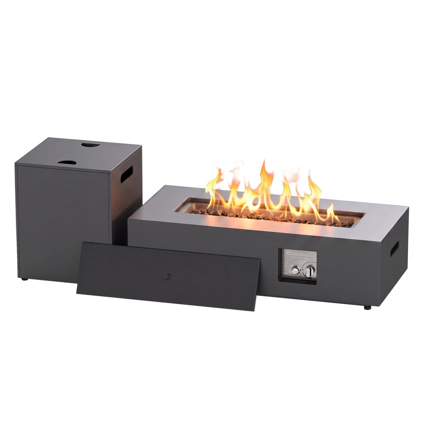 Volenca - 42-in Rectangular Steel Propane Fire Pit Table with Tank Holder 50000-BTU