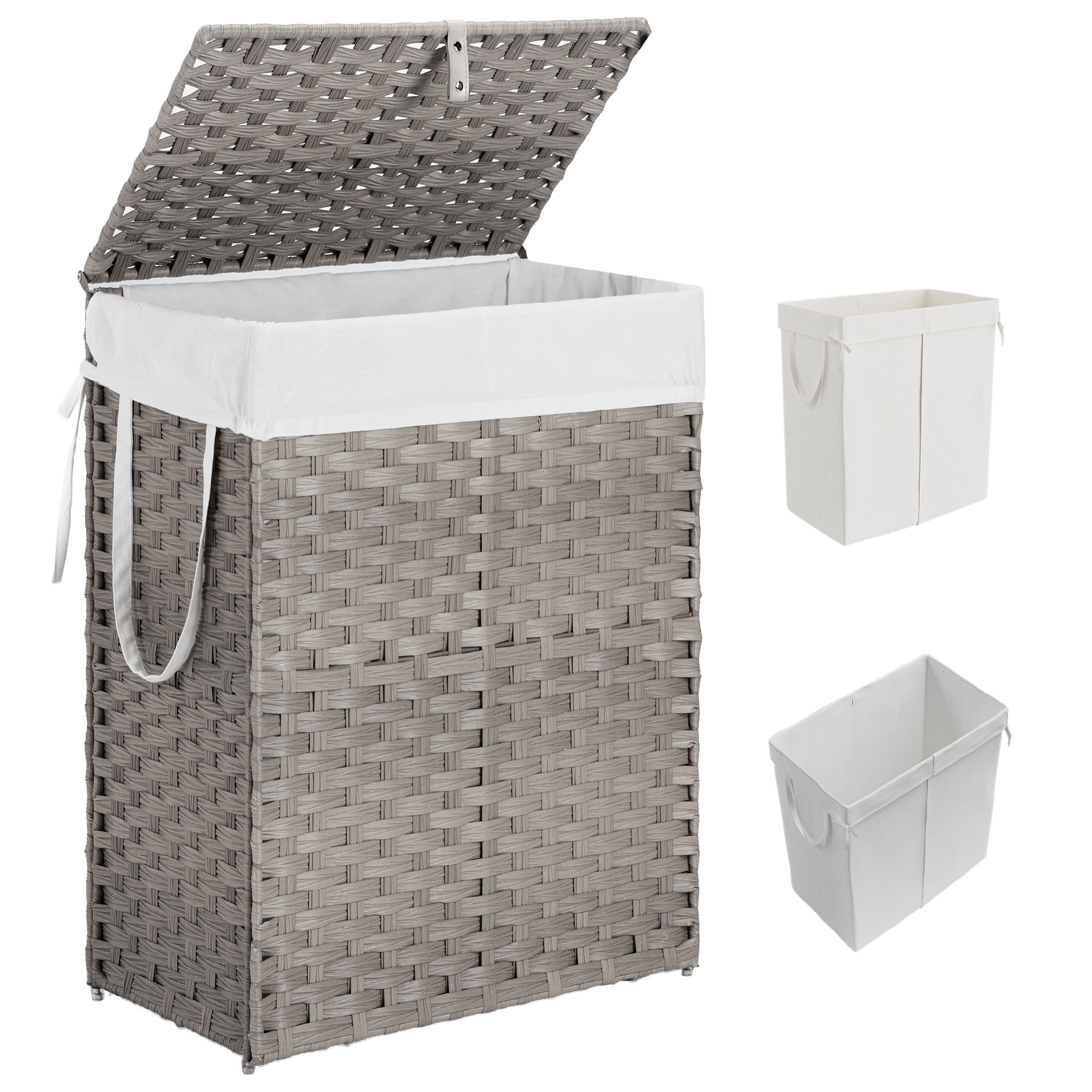 Sweetcrispy 2.5-Bushel Gray Resin Wicker Laundry Hamper Basket with Lid and Removable Liner Bags