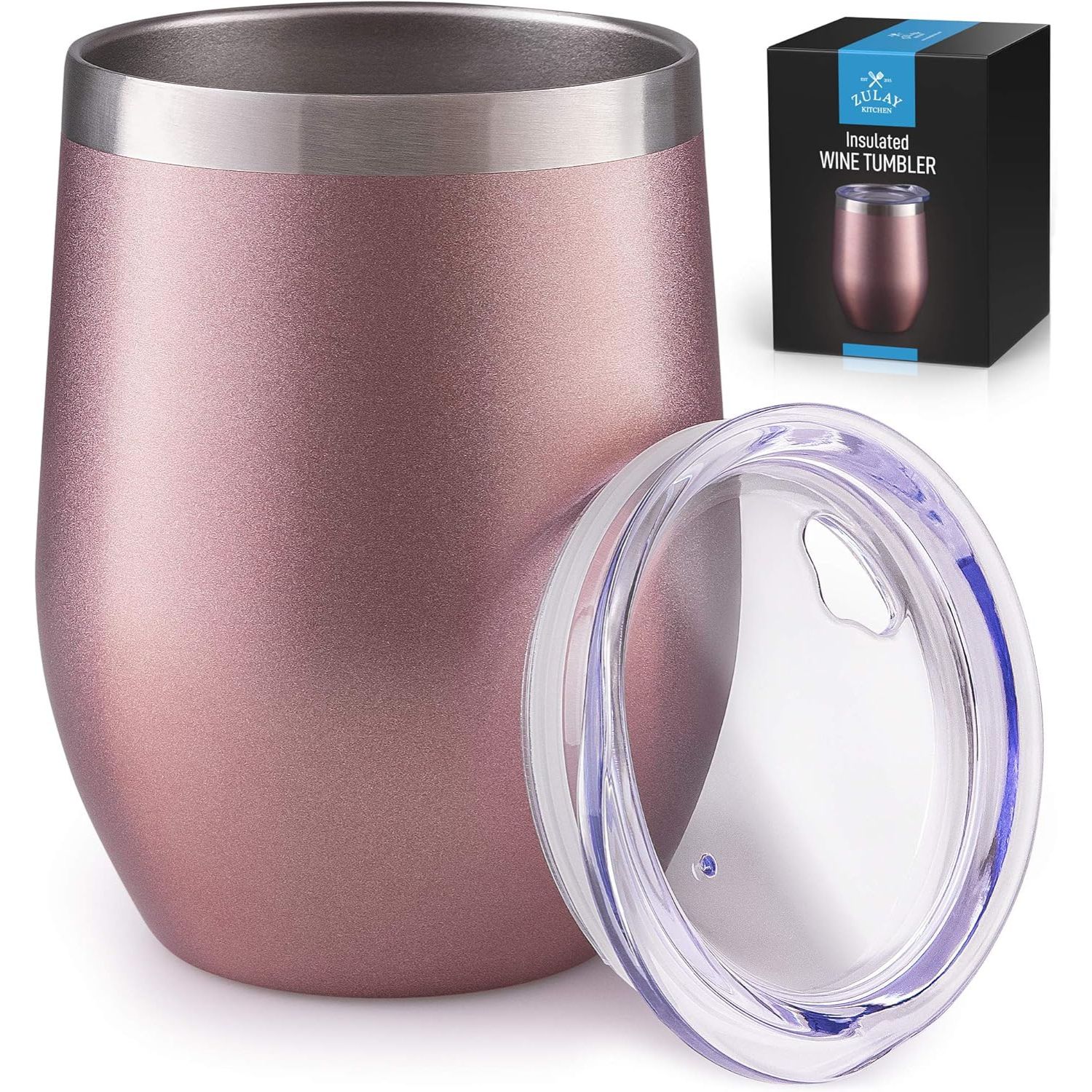 Zulay Kitchen 12oz Insulated Wine Tumbler with Lid Stainless Steel Vacuum Insulated Cup for Hot and Cold Drinks