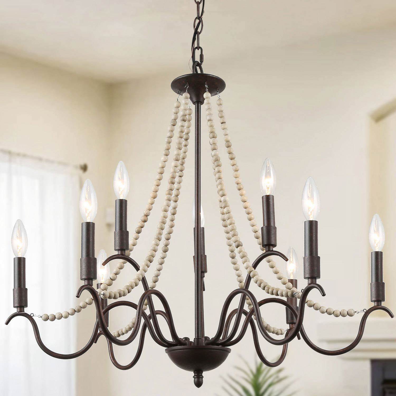 LNC Nora 9-Light Bronze Farmhouse LED Dry Rated Chandelier in the ...