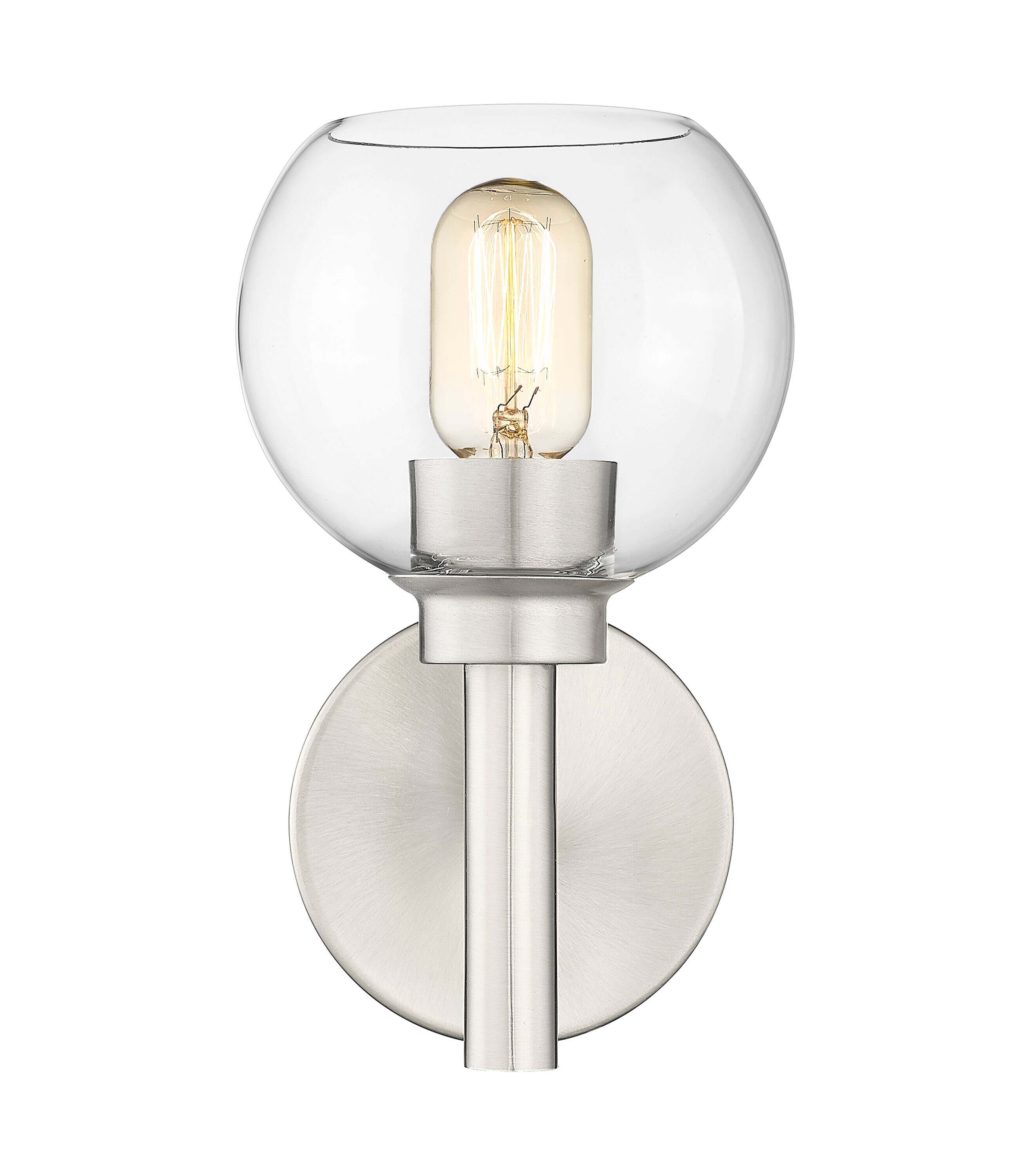 Sleek Brushed Nickel 7" Wall Sconce with Clear Globe Shade