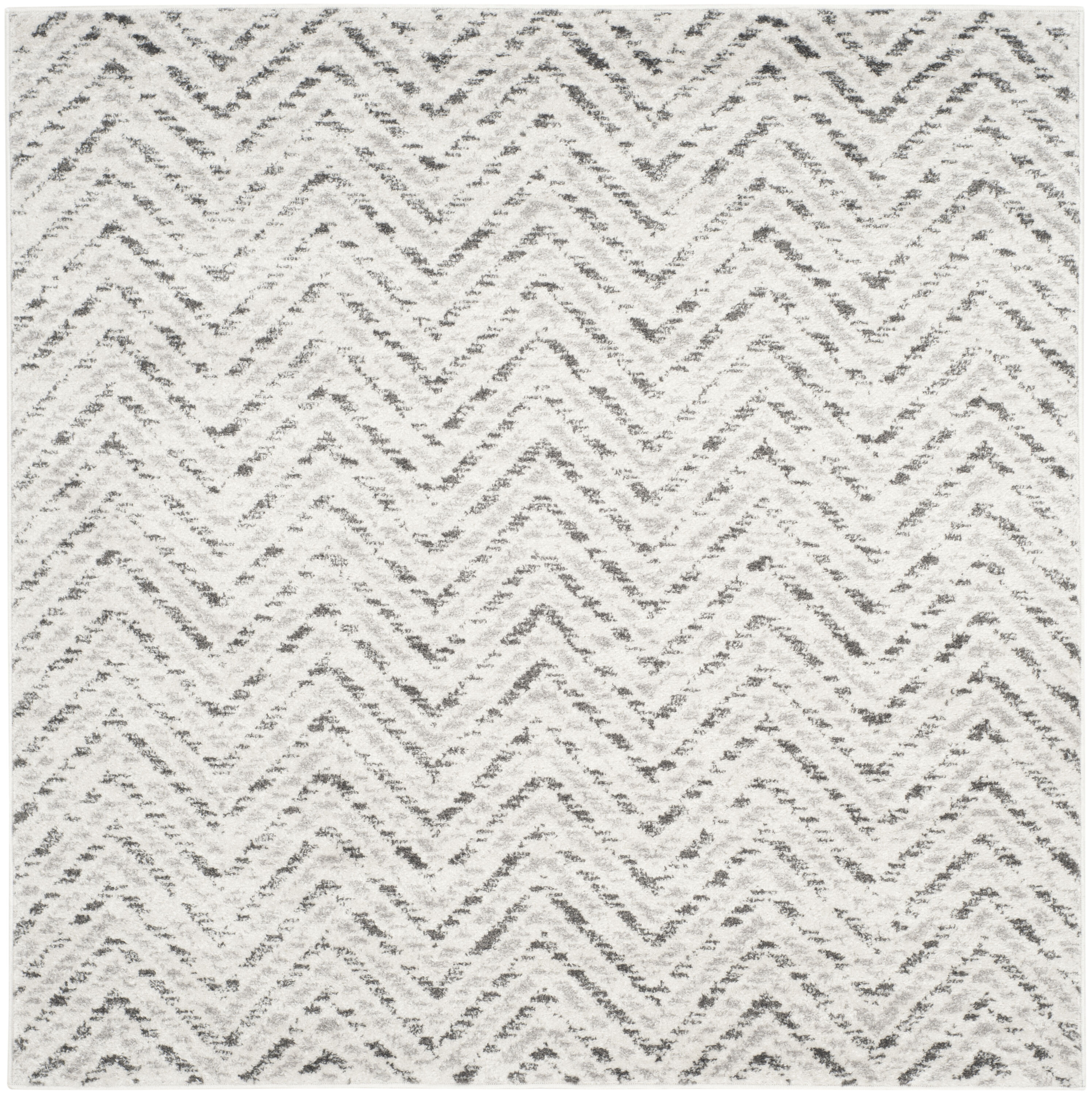 Chic Ivory Chevron 6' Square Synthetic Easy-Care Area Rug
