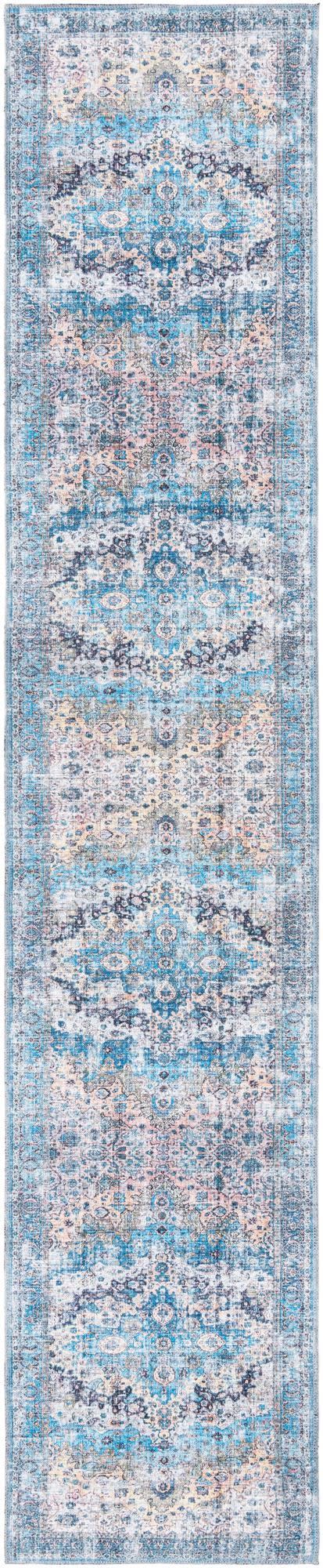 Mangata Medallion Blue Chenille 2'7" x 13'1" Runner Rug