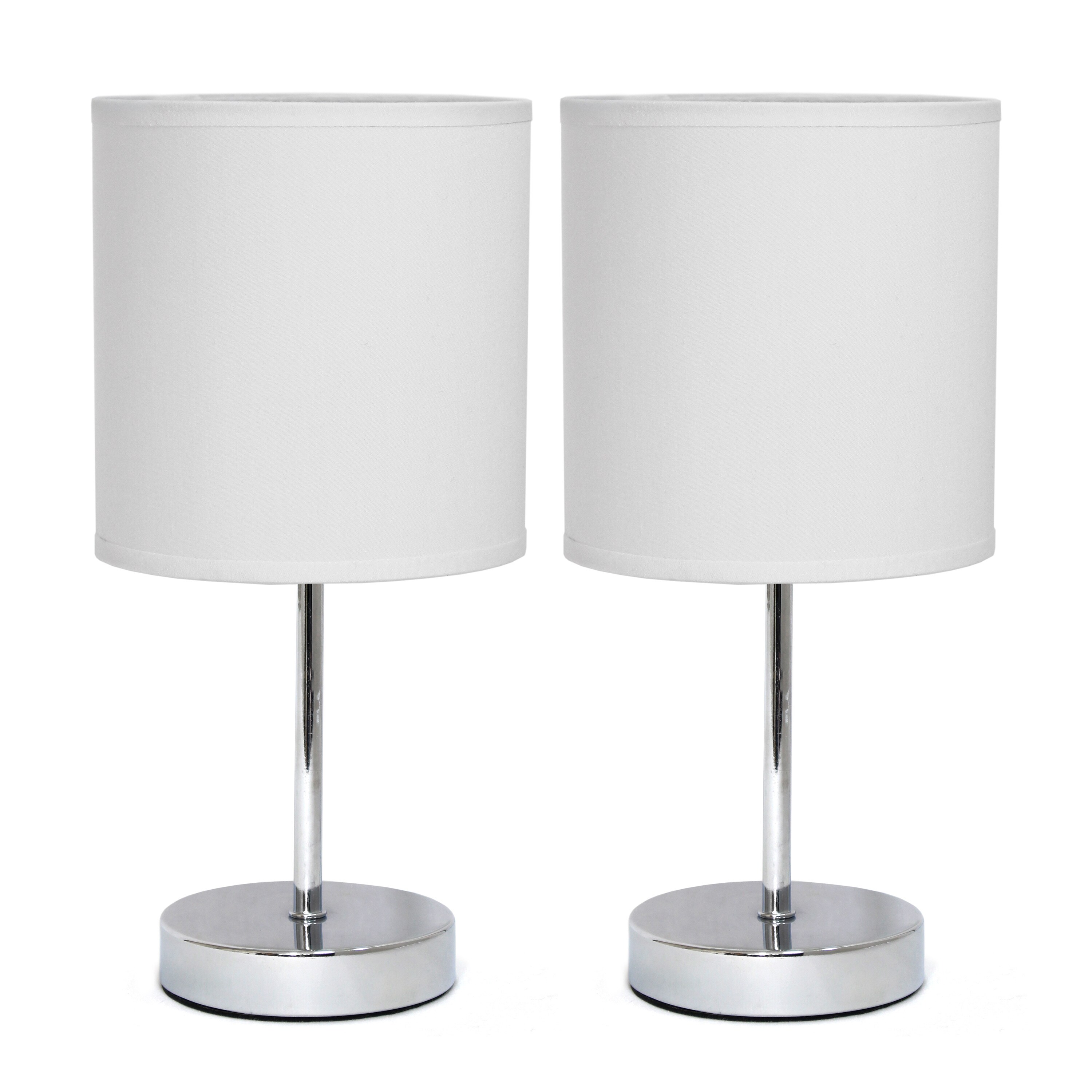 Creekwood Home CWT-2003-WH-2PK Nauru 11.81-in White LED Rotary socket Table Lamp with Fabric Shade 2 -Set