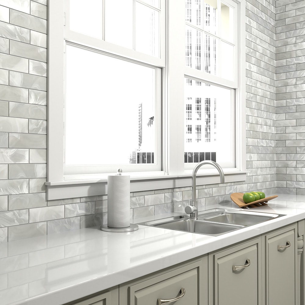 Elida Ceramica White 12 In X 12 In Glossy Glass Brick Subway Wall Tile 106 Sq Ft Piece 0712