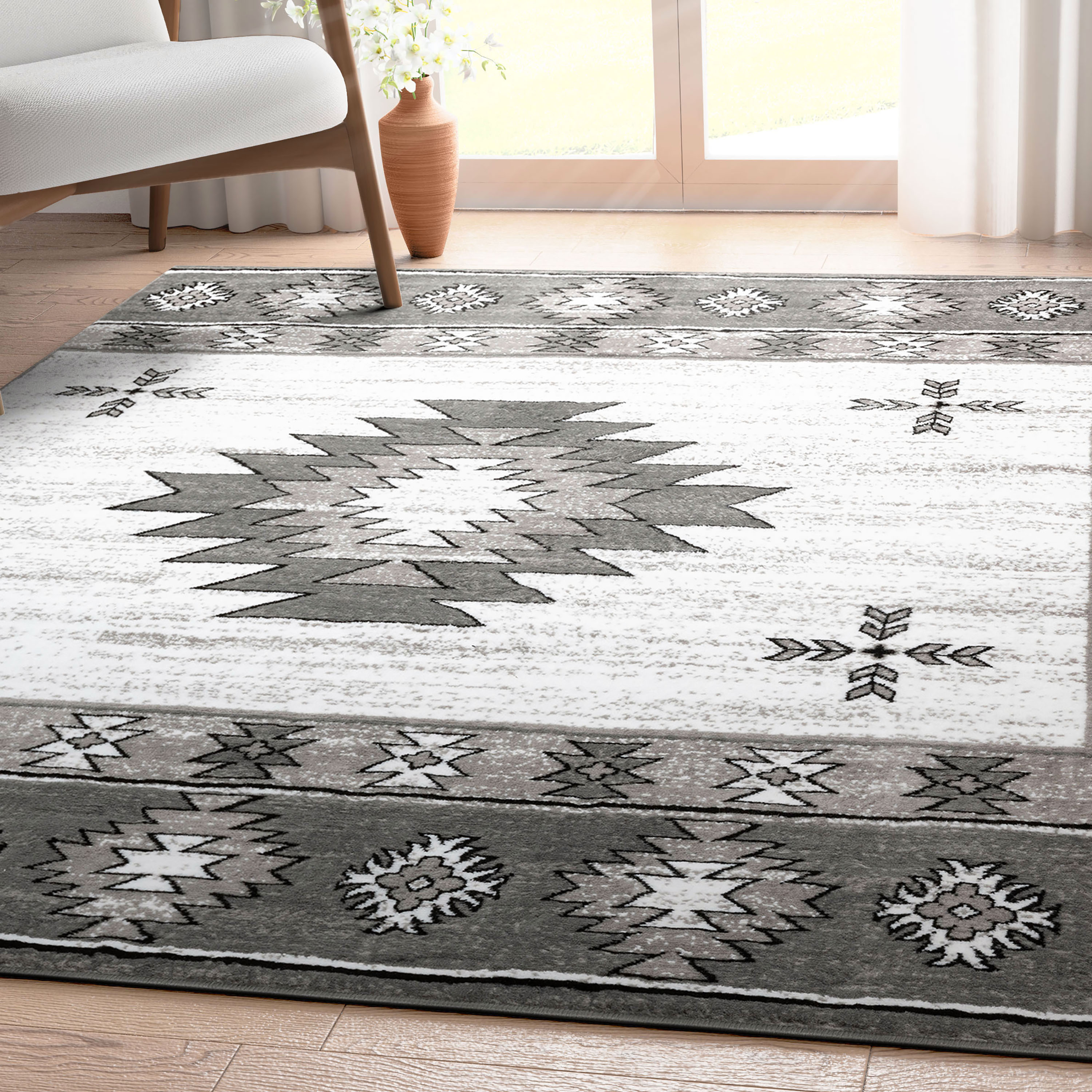 Well Woven DU-147-5 Dulcet 5 x 7 (ft) Loomed Polypropylene Grey Rectangular Indoor Tribal Southwestern Area rug