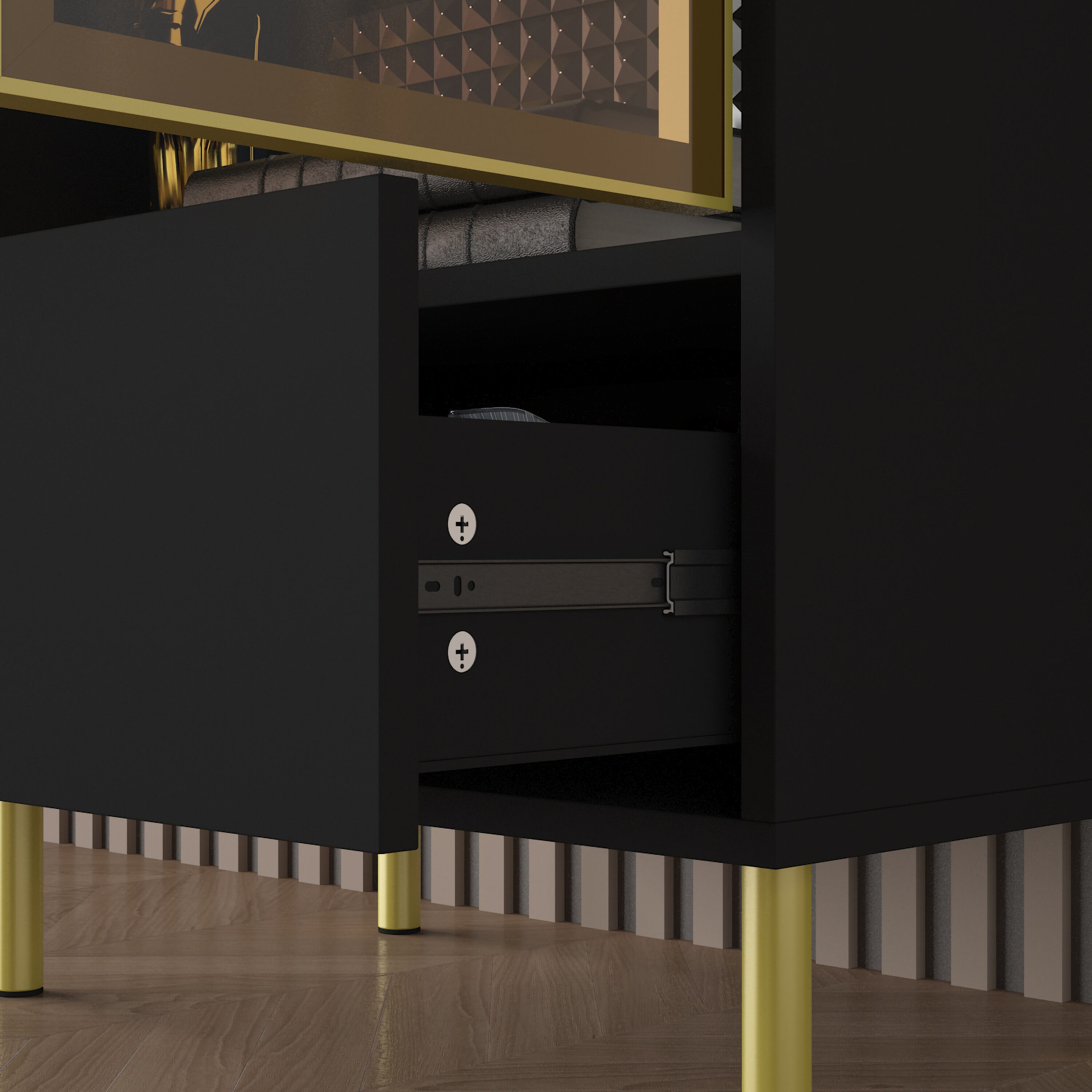 FUFU&GAGA Sideboard Buffet Contemporary/Modern Black Sideboard with Wine Storage in the Dining
