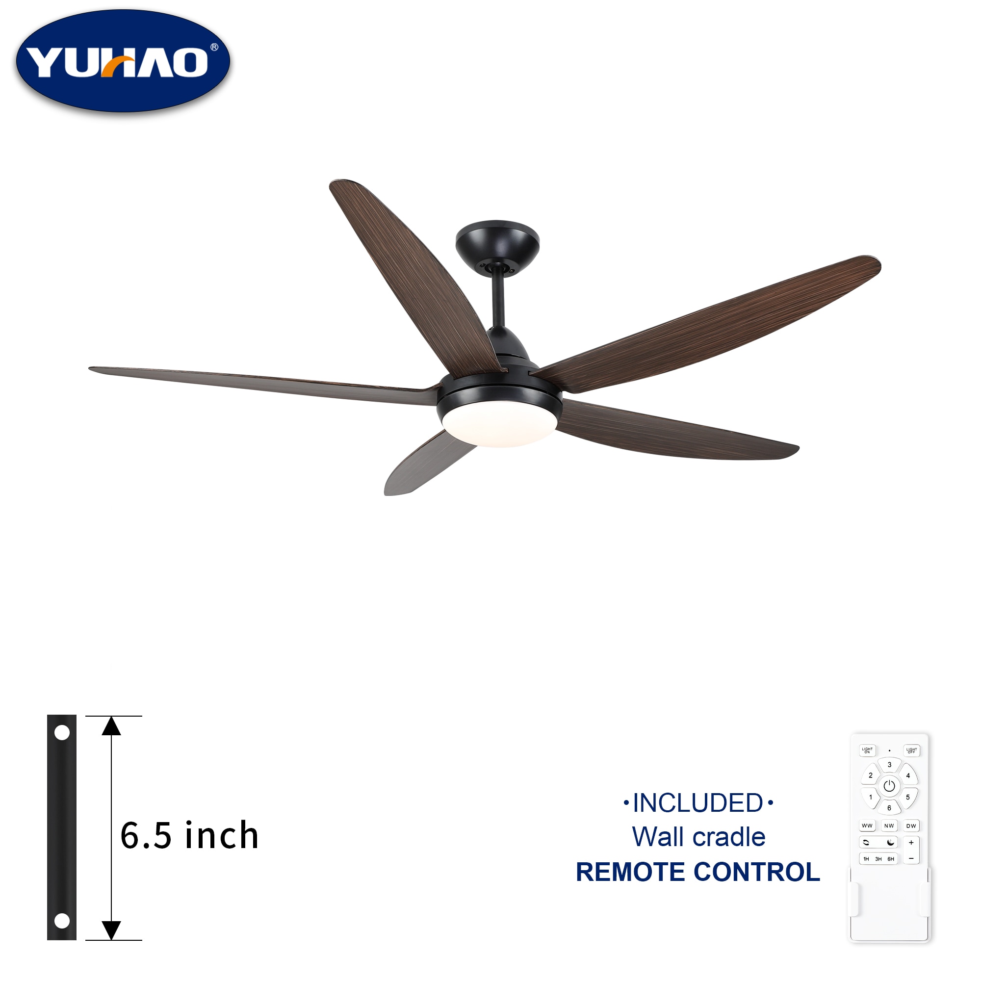 YUHAO LSDC1103BKM562 Airedpro 56-in Color-Changing Integrated LED Black with Distressed Blades Ceiling Fan With Light and Remote ( 5 -Blade )