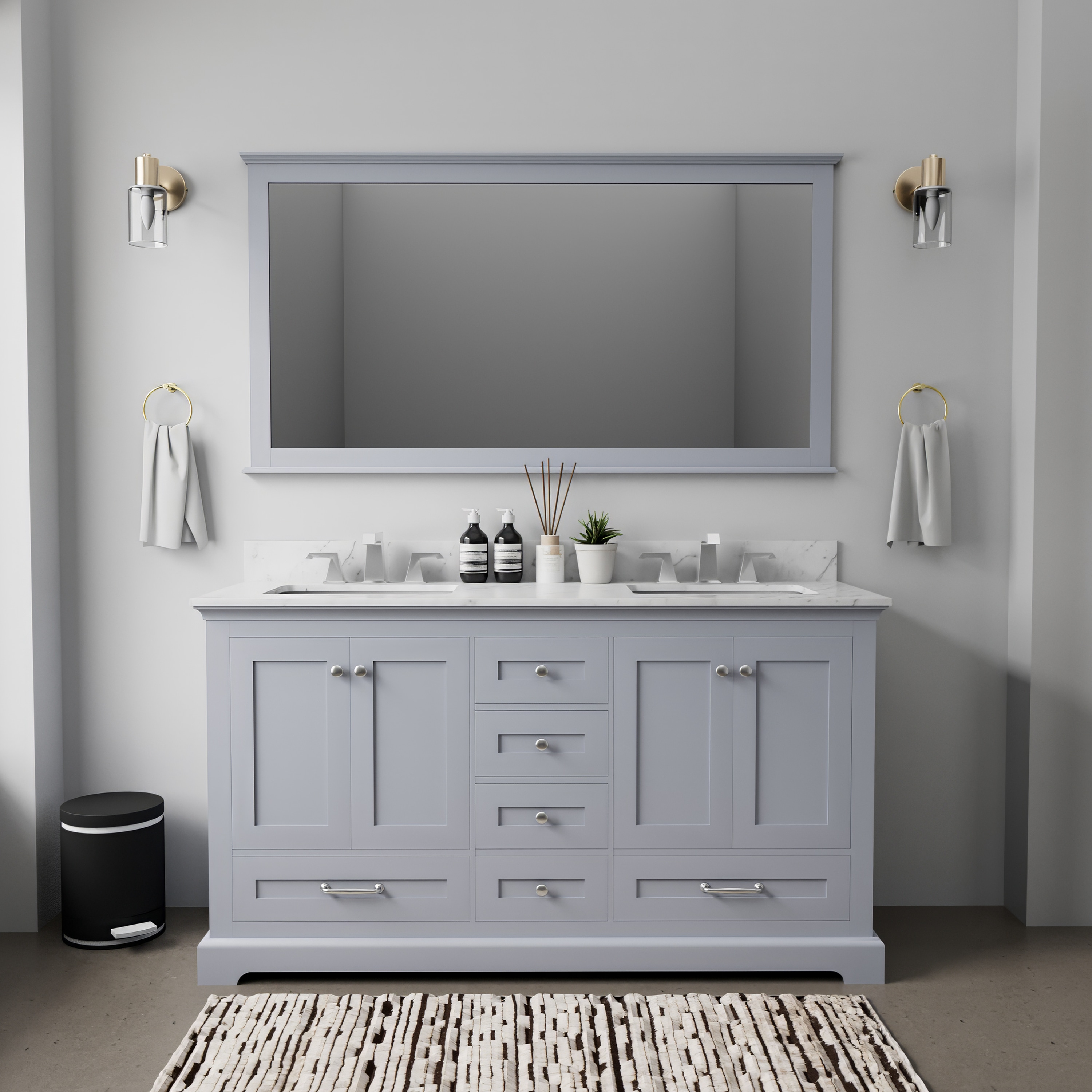 Lexora LD342260DBDSM58F Dukes 60-in Dark Grey Undermount Double sink Bathroom Vanity with White Marble Top (Mirror Included) (Faucet Included)