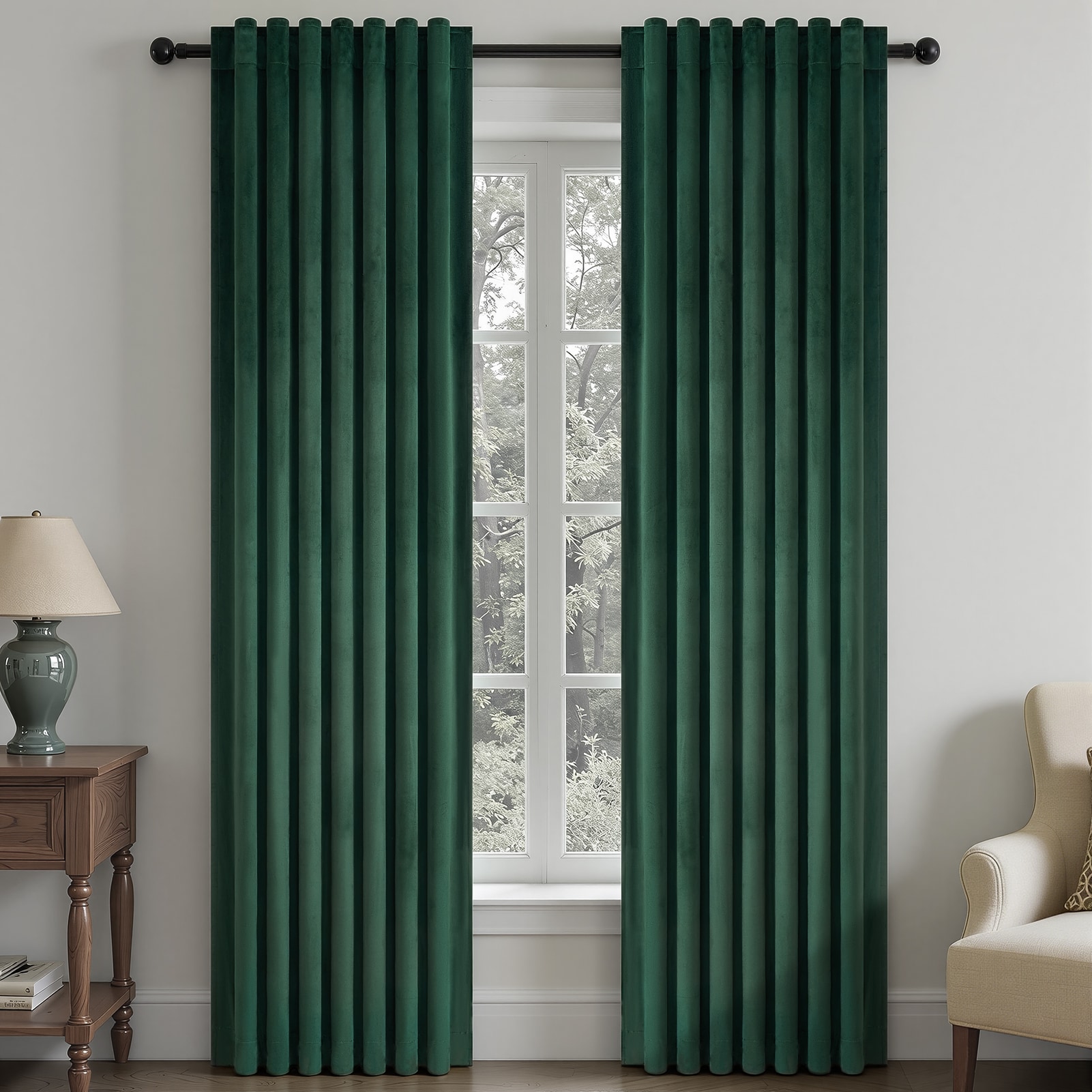 Topfinel Full Blackout Velvet Back Tab Curtains Panel Pair