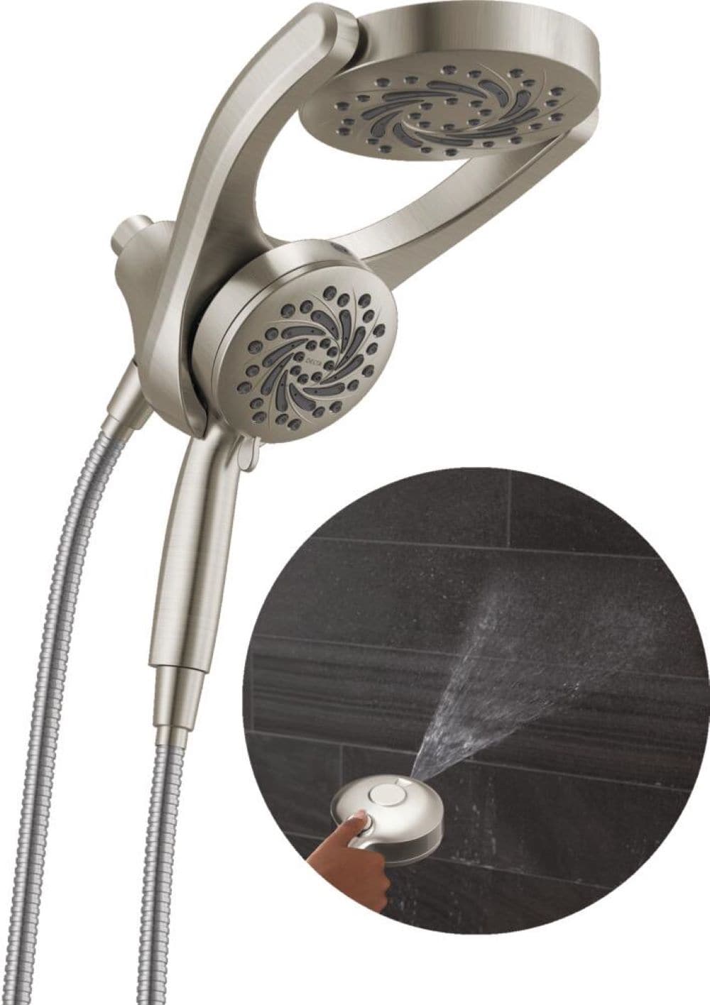 Delta 75419SN HydroRain 5 -Settings SpotShield Brushed Nickel 6-in Round Dual/Combo High Pressure Rain Shower Head 1.75 GPM