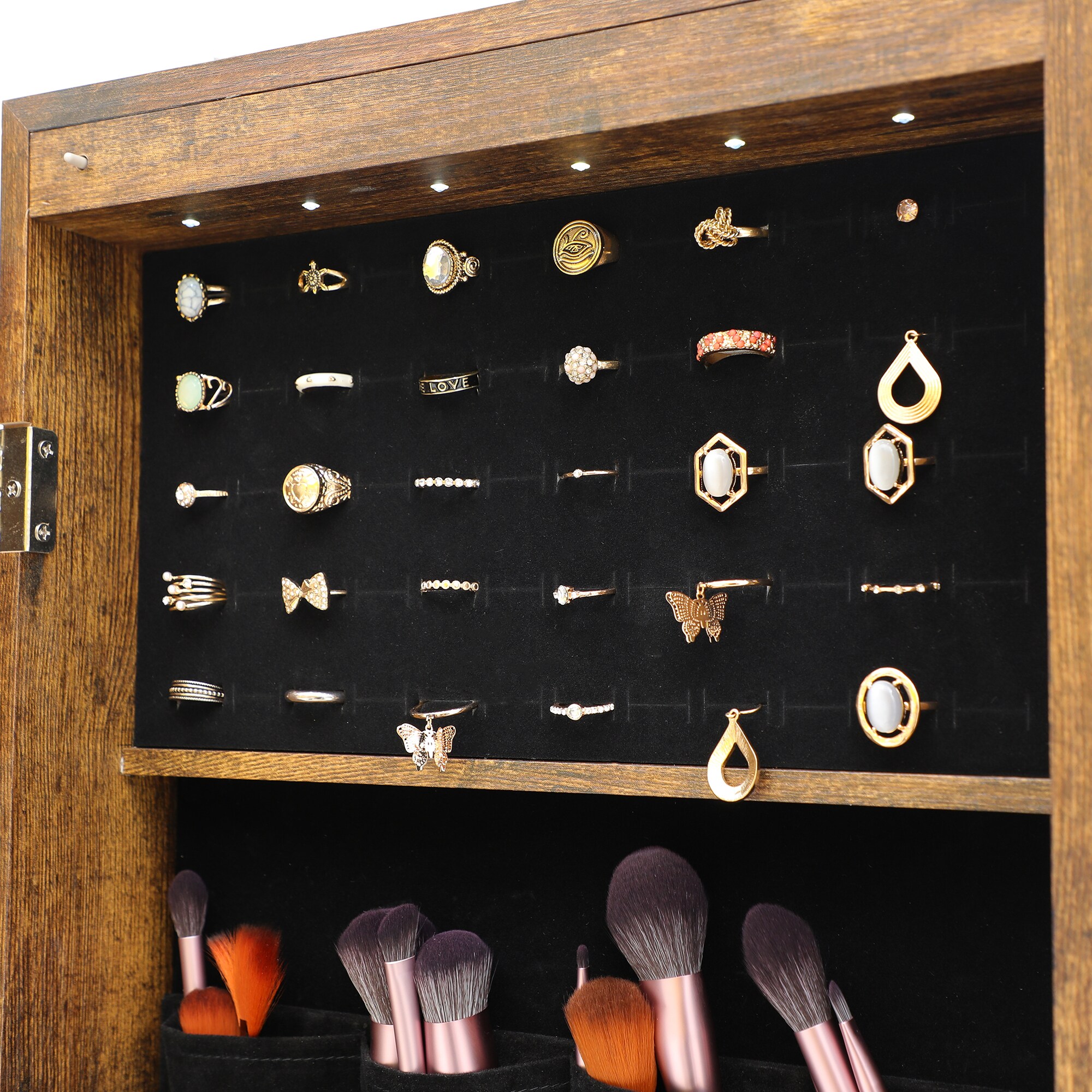 GZMR Jewelry Storage Mirror Cabinet Brown Jewelry Armoire in the Jewelry  Armoires department at