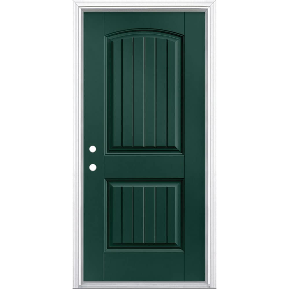 Masonite 1218288 36-in x 80-in x 4-9/16-in Fiberglass No glass Right-hand inswing Evergreen Painted Prehung Front Door with Brickmould Insulating core