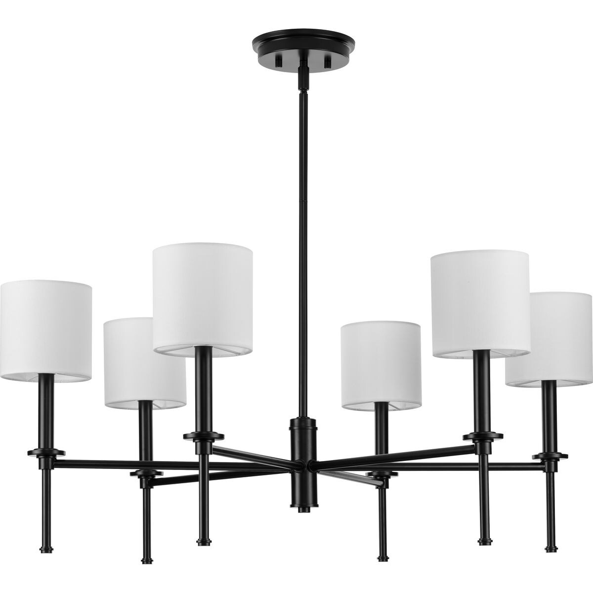 Elara Matte Black Steel 6-Light Chandelier with Clear Glass Shades