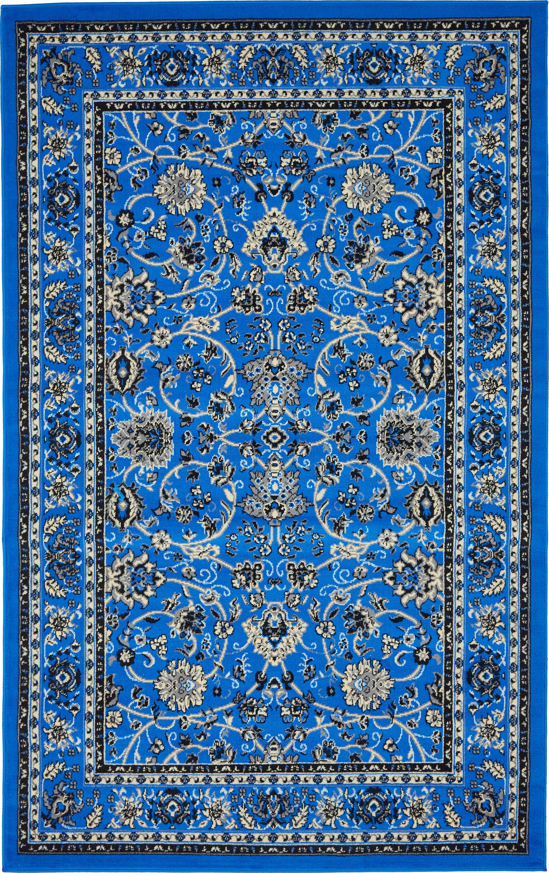 Blue and Ivory Synthetic Washable Reversible Area Rug