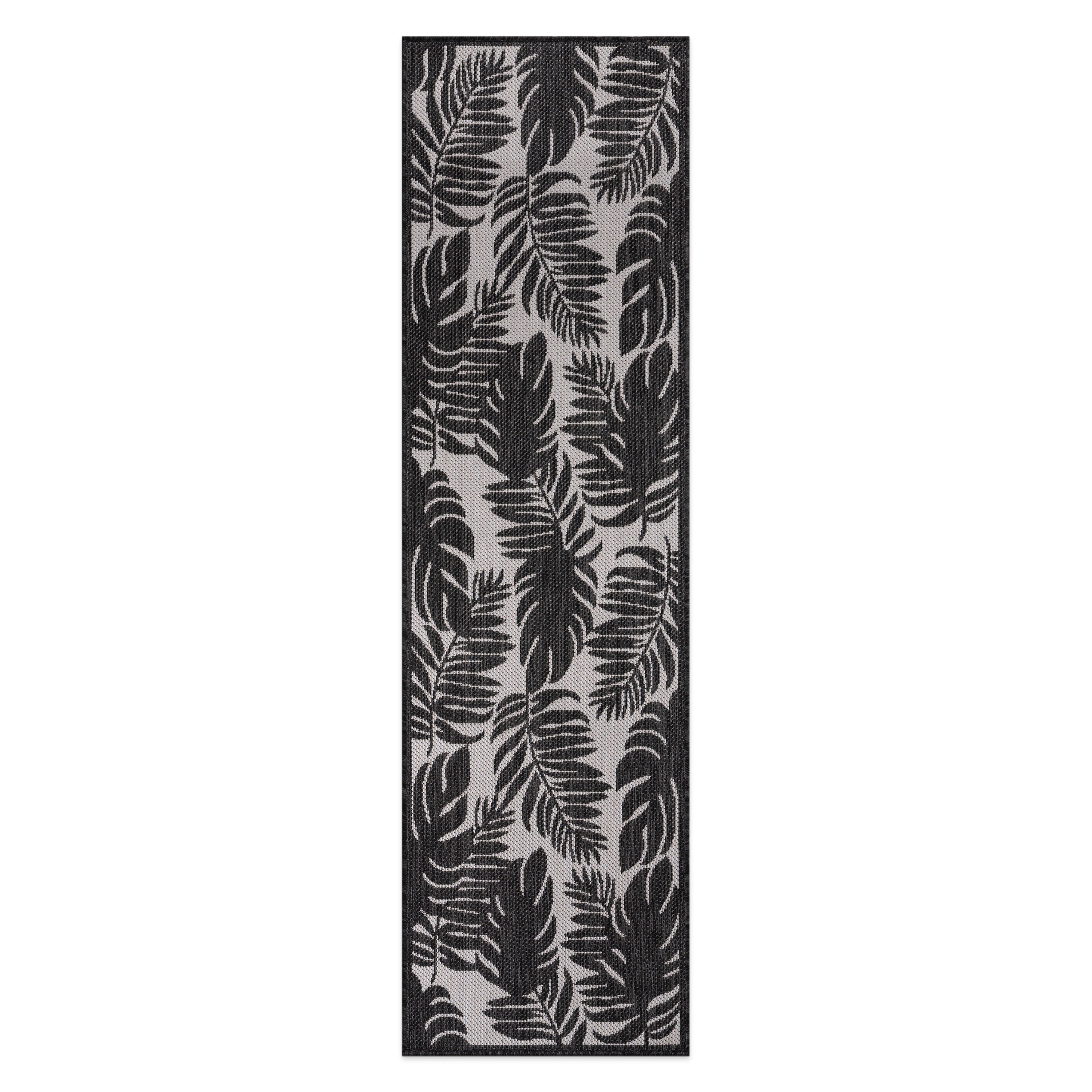 World Rug Gallery 113BLACK2X7 Summer 2 x 7 (ft) Loomed Polypropylene Black Rectangular Indoor/Outdoor Floral/Botanical Tropical Area rug