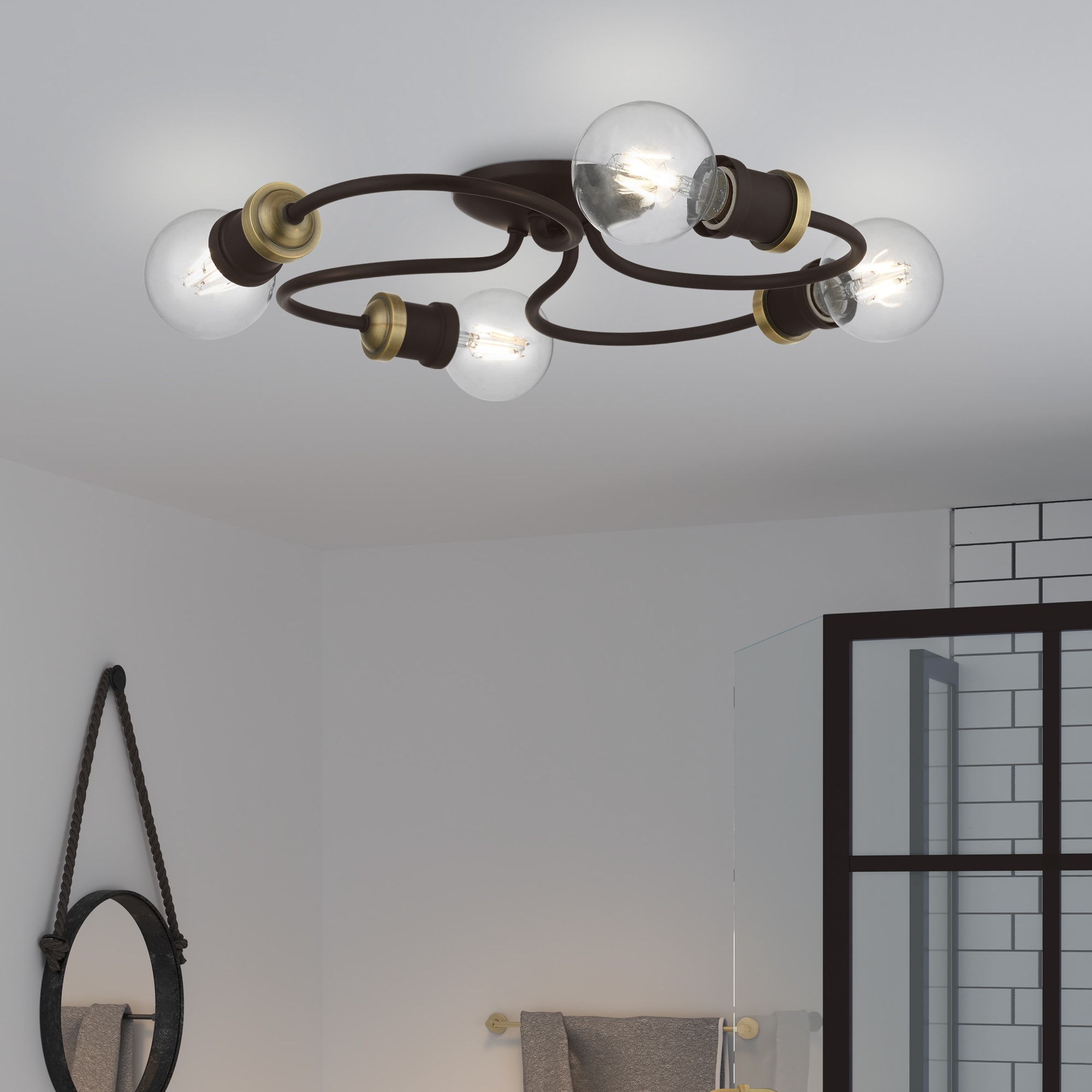 Bromley 16" Bronze Antique Brass 4-Light Flush Mount