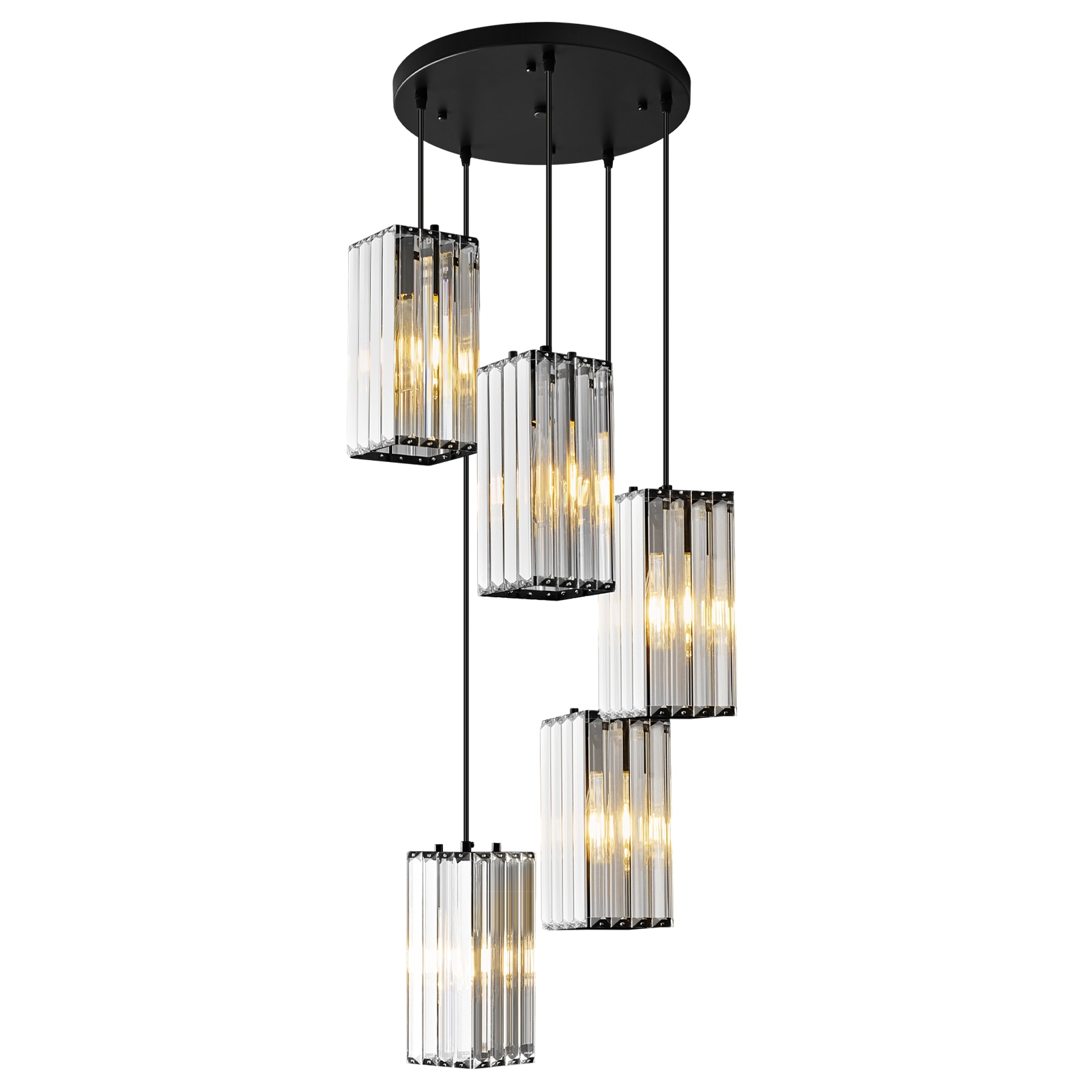 ZHLLMQ - Modern 13.78 in 5-Light Black Vertical Rectangle Crystal Hardwired Cluster Adjustable Pe...