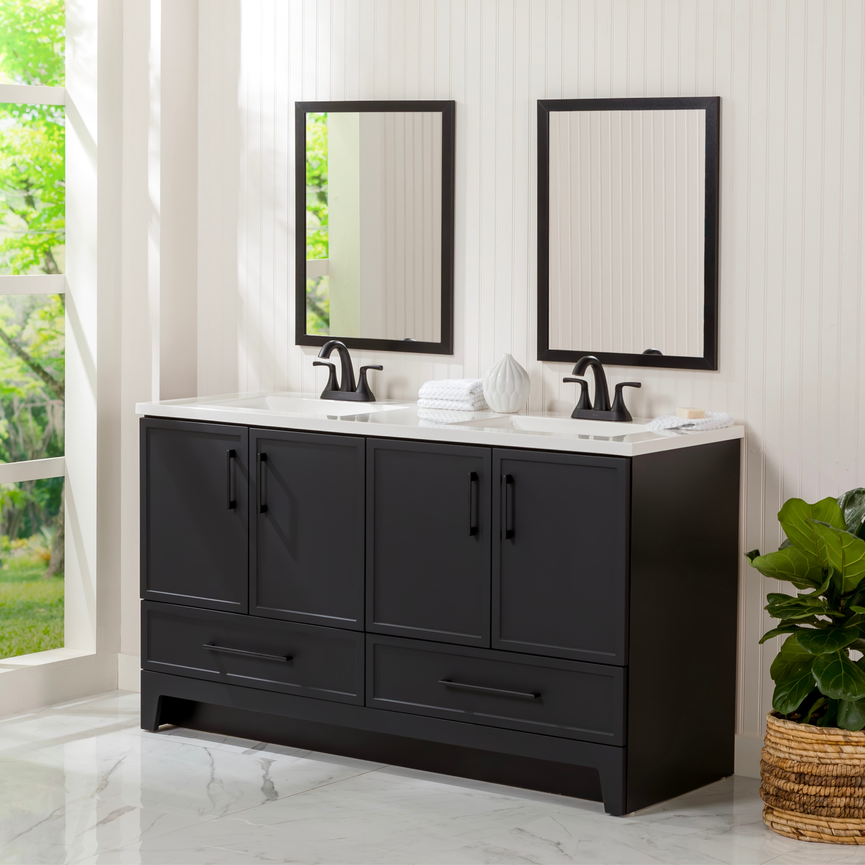 Style Selections Meera 60-in Black Bathroom Vanity Base Cabinet Without 