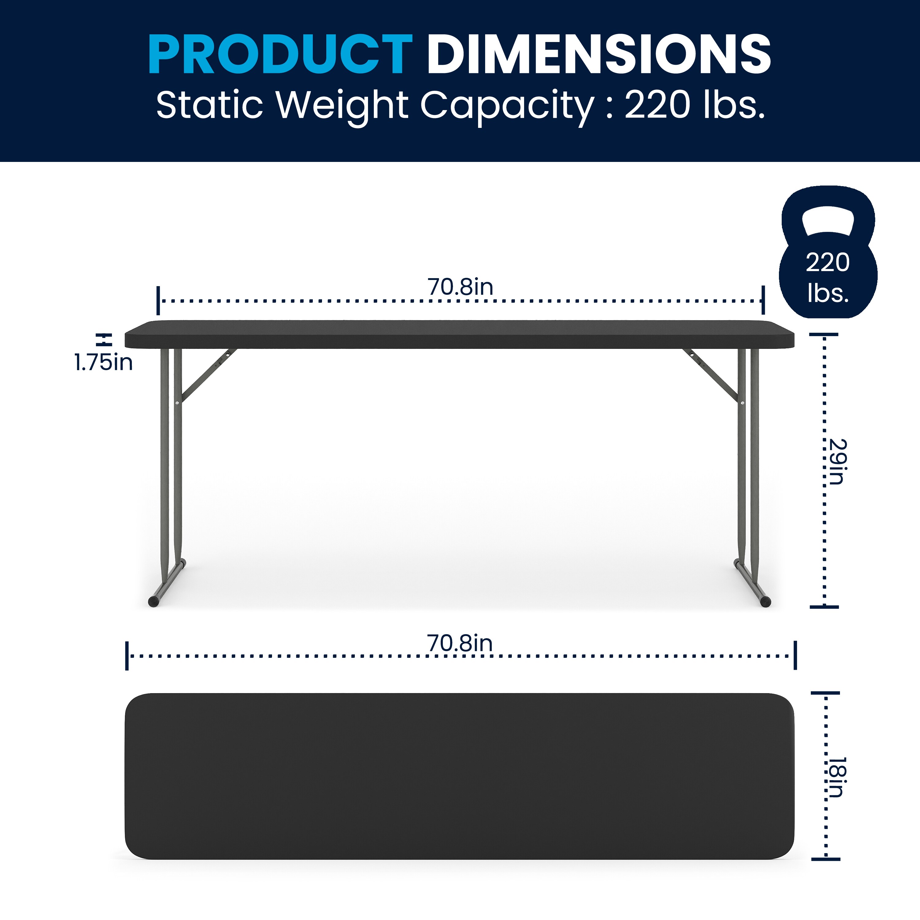 Black Rectangular Plastic Folding Training and Event Table
