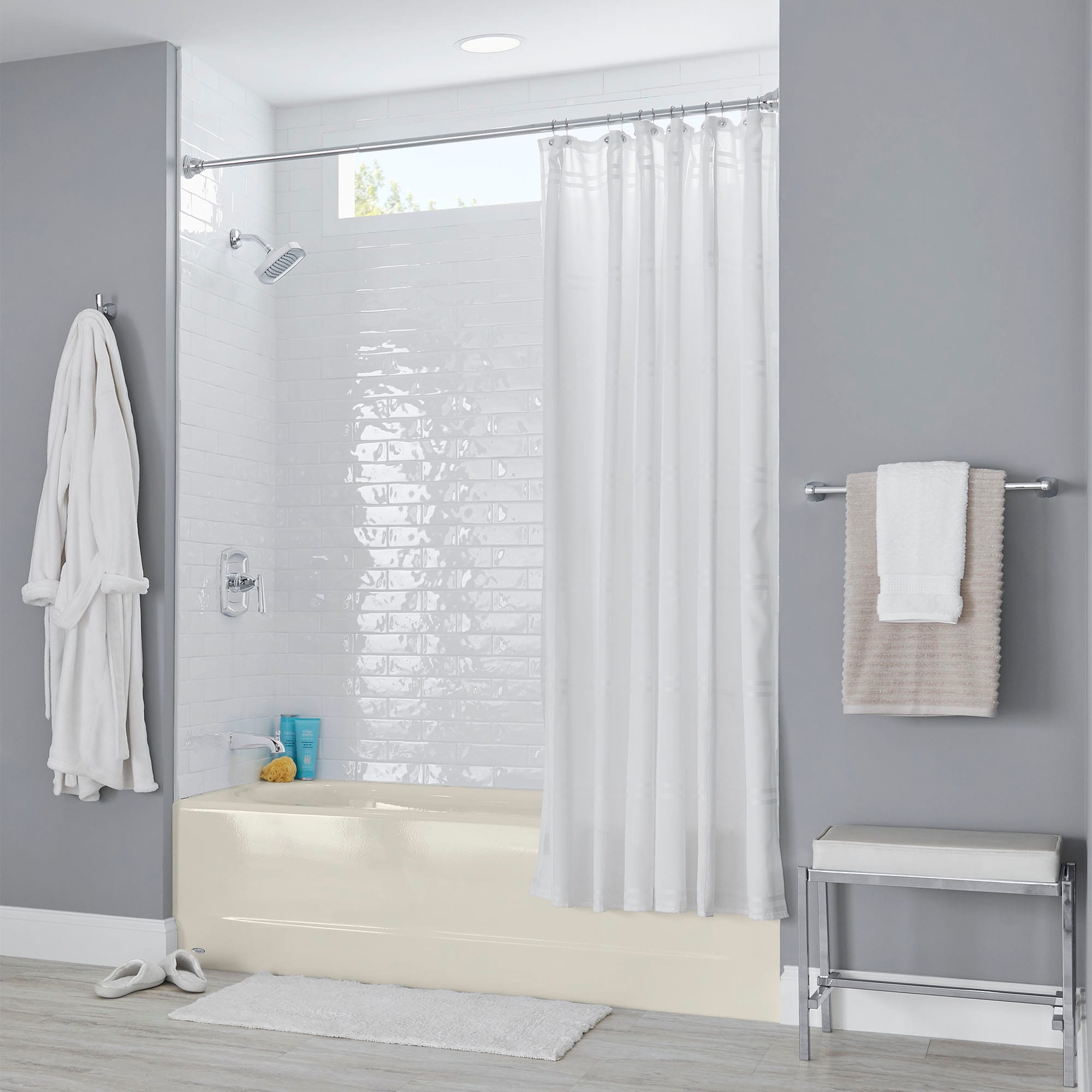 American Standard 2390202.222 Princeton 30.0-in x 60.0-in Linen Porcelain enameled steel Oval Alcove Soaking bathtub ( Left Drain )