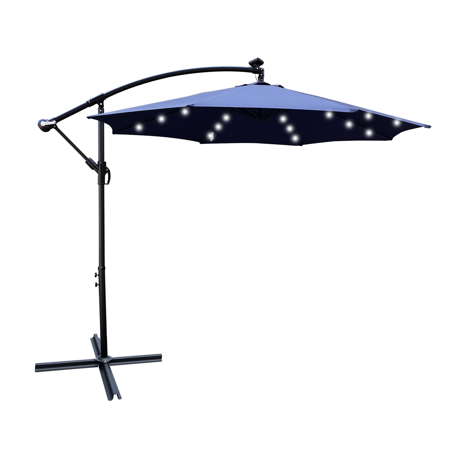 Afoxsos LSSA11-4OT019 10-ft Steel Market Patio Umbrella with Lights and with Base