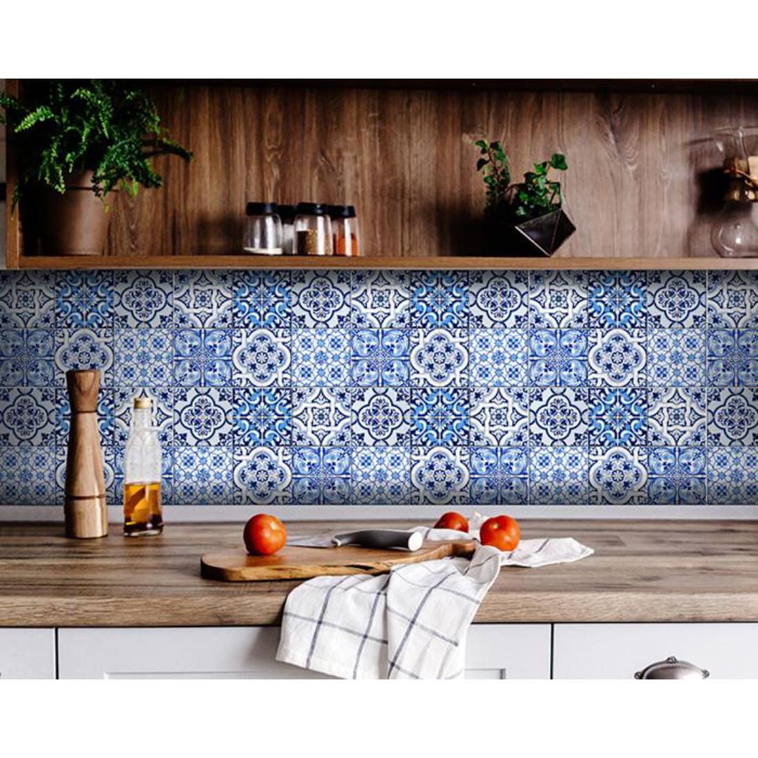 HomeRoots 4000400328 8.16-sq ft Blue Vinyl Geometric Self-adhesive Peel and Stick Wallpaper