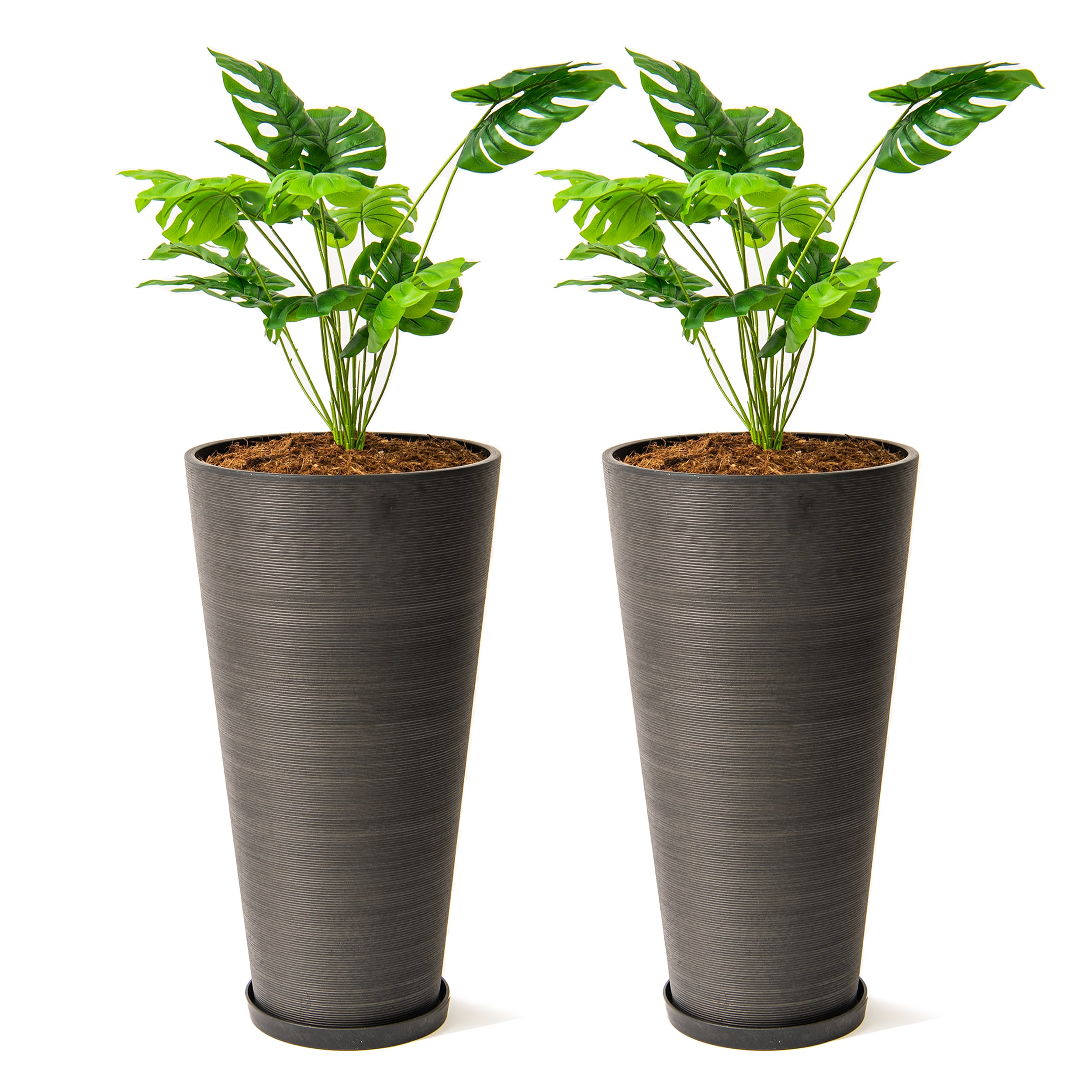 XBrand LW6524BK2 2 -Pack Round 15.4-in W x 28.1-in H x 15.4-in D Black Plastic Contemporary/Modern Indoor/Outdoor with Self Watering Planter