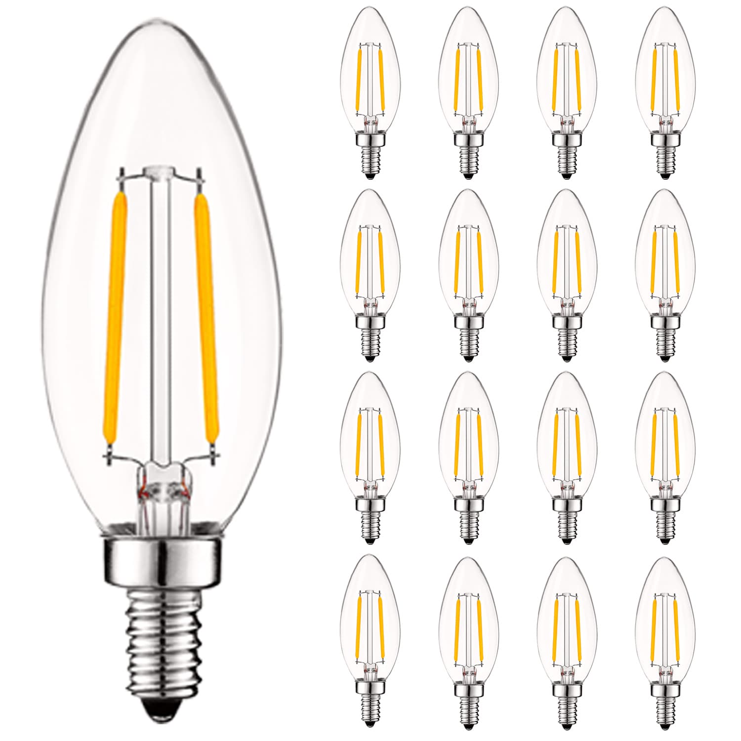 Luxrite 4W Vintage Candelabra LED Bulbs Dimmable, 400 Lumens, 40W Equivalent, Clear Glass, E12 Base (16 Pack) 3000K (Soft White)
