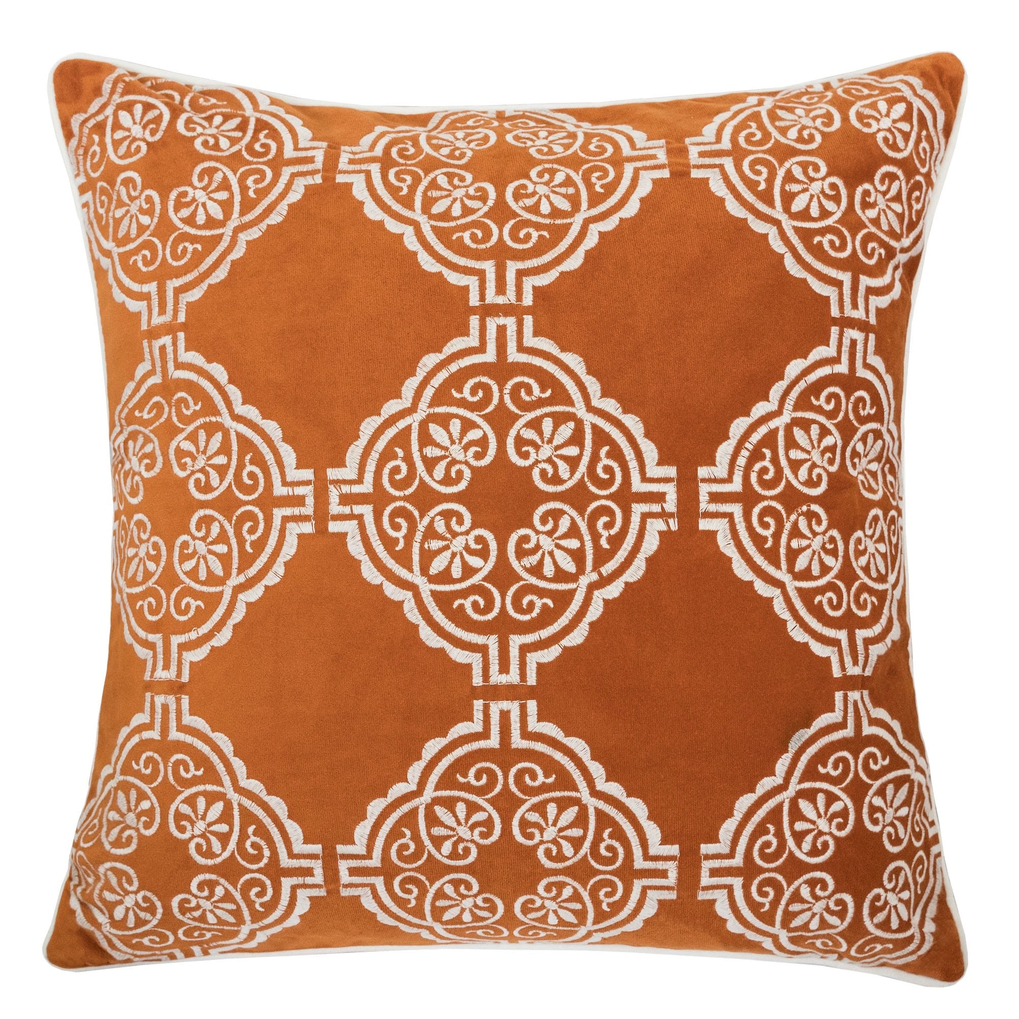 Blisstyle Burnt Orange Damask Embroidered Throw Pillow Boho Geometric Cushion Set of 2 Throw Pillows for Couch