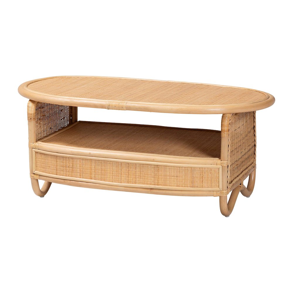 bali & pari Natural Rattan Coffee Table with Open Shelf Handwoven