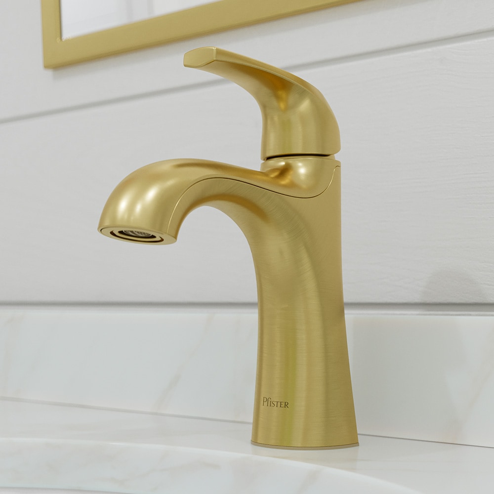 Pfister LF042RCHBG Rancho Brushed Gold Single hole 1-handle WaterSense Mid-arc Residential Handle Bathroom Sink Faucet with Drain with Deck Plate
